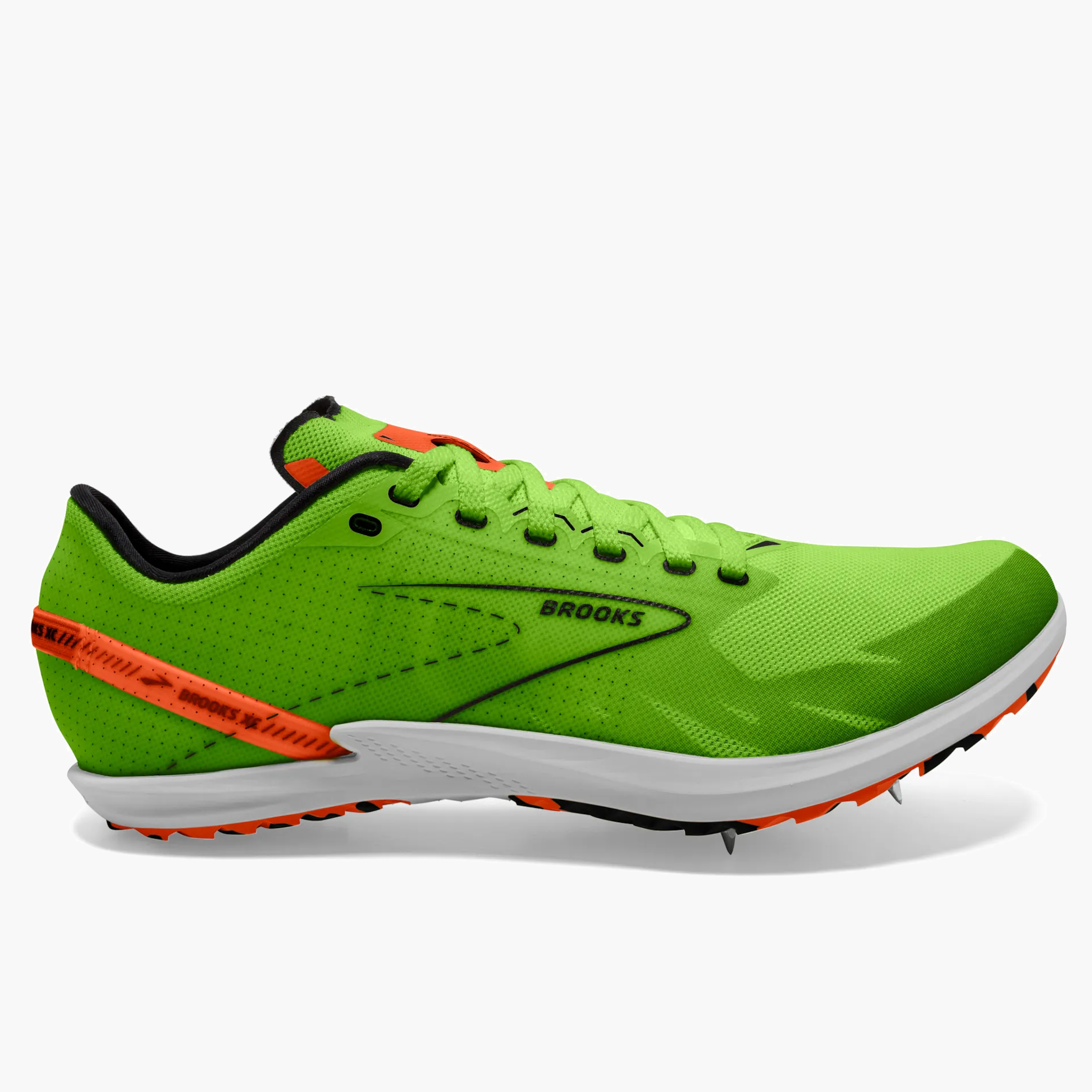 Lateral angle shot of All Gender Draft XC in Green Gecko / Red Orange / White
