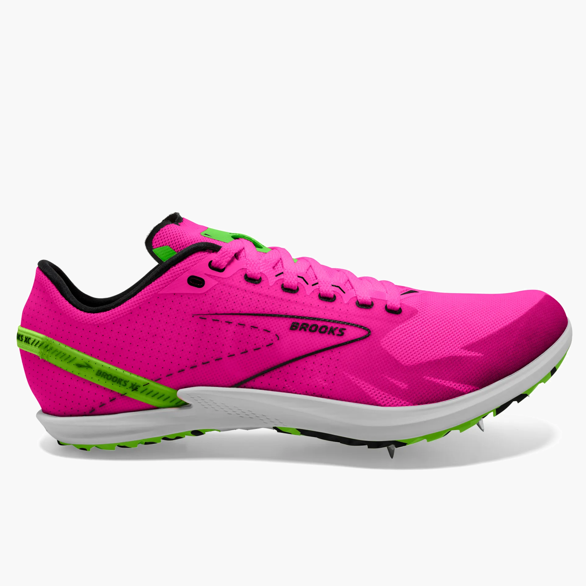 Lateral angle shot of All Gender Draft XC in Pink Glo / Green / Black