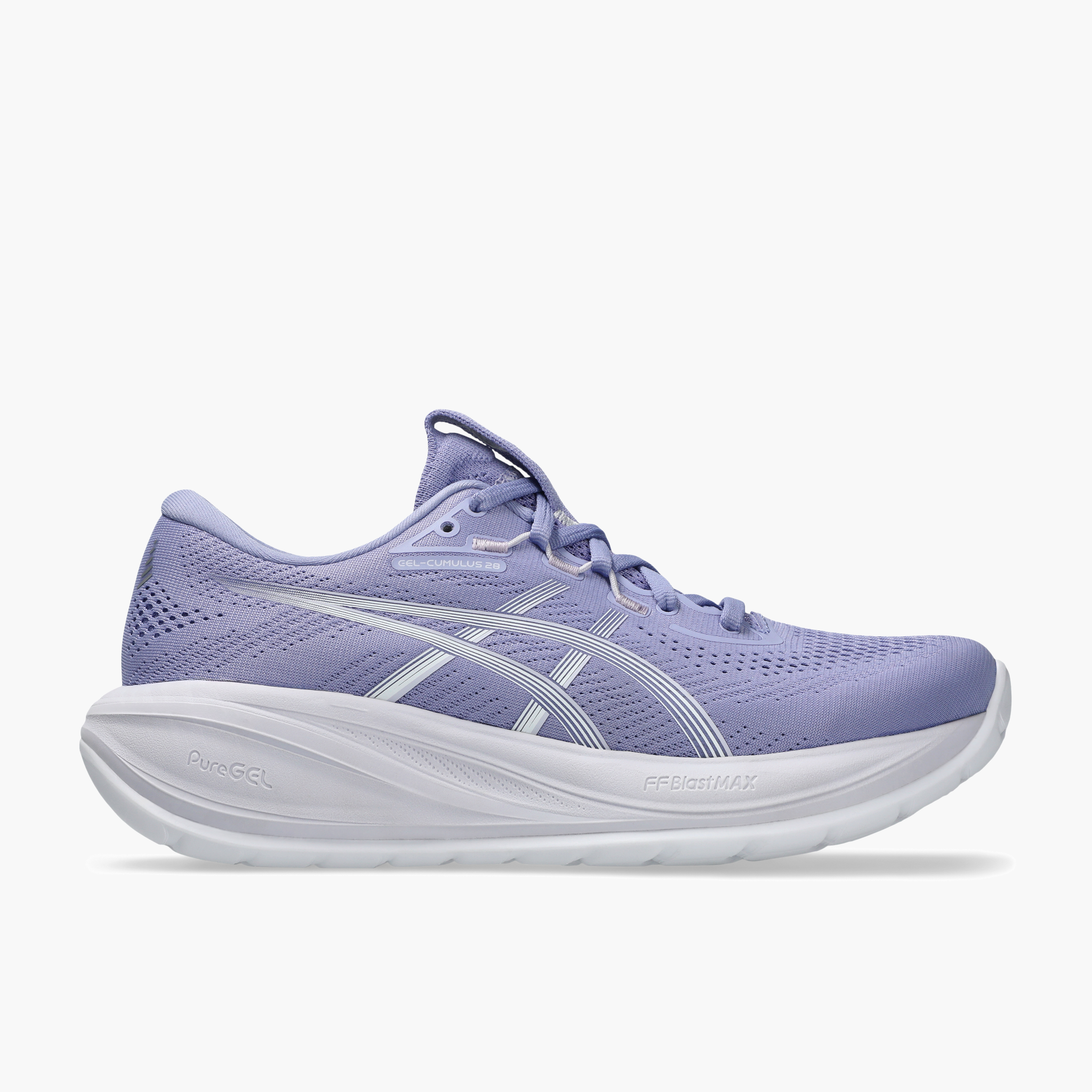 Lateral angle shot of Women's Gel-Cumulus 28 in Bluebell / White