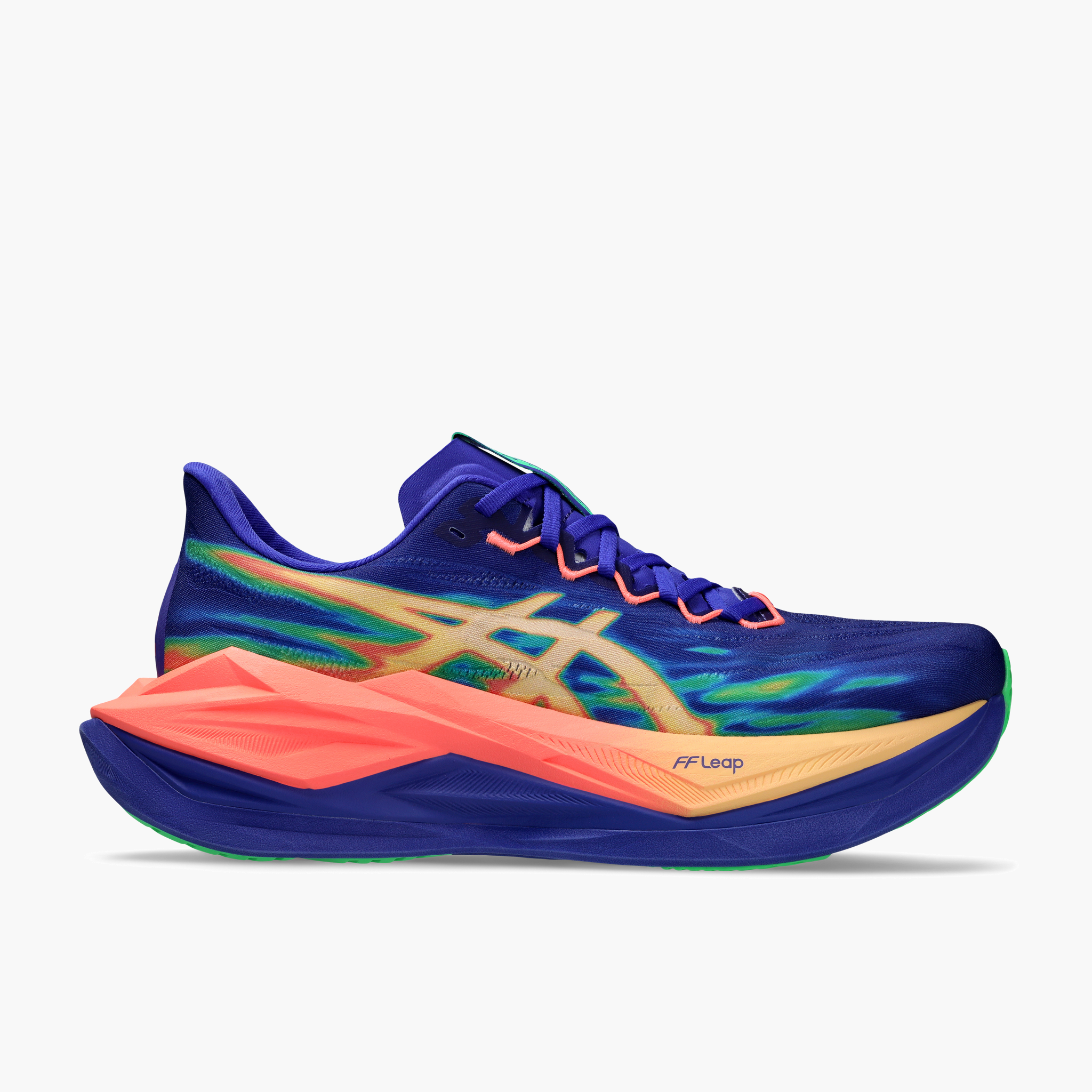 Lateral angle shot of All Gender Superblast 3 in Cobalt Burst / Light Orange