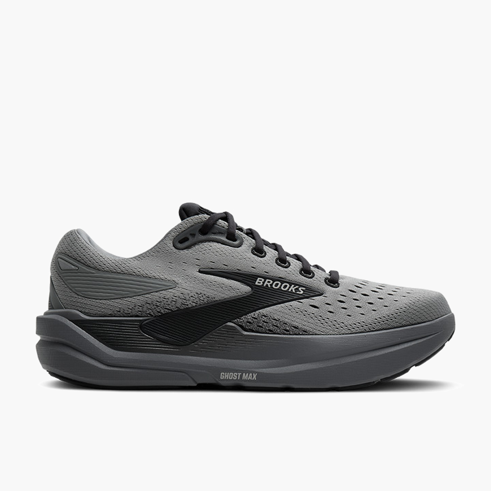 Lateral angle shot of Men's Ghost Max 3 in Primer Grey / Ebony