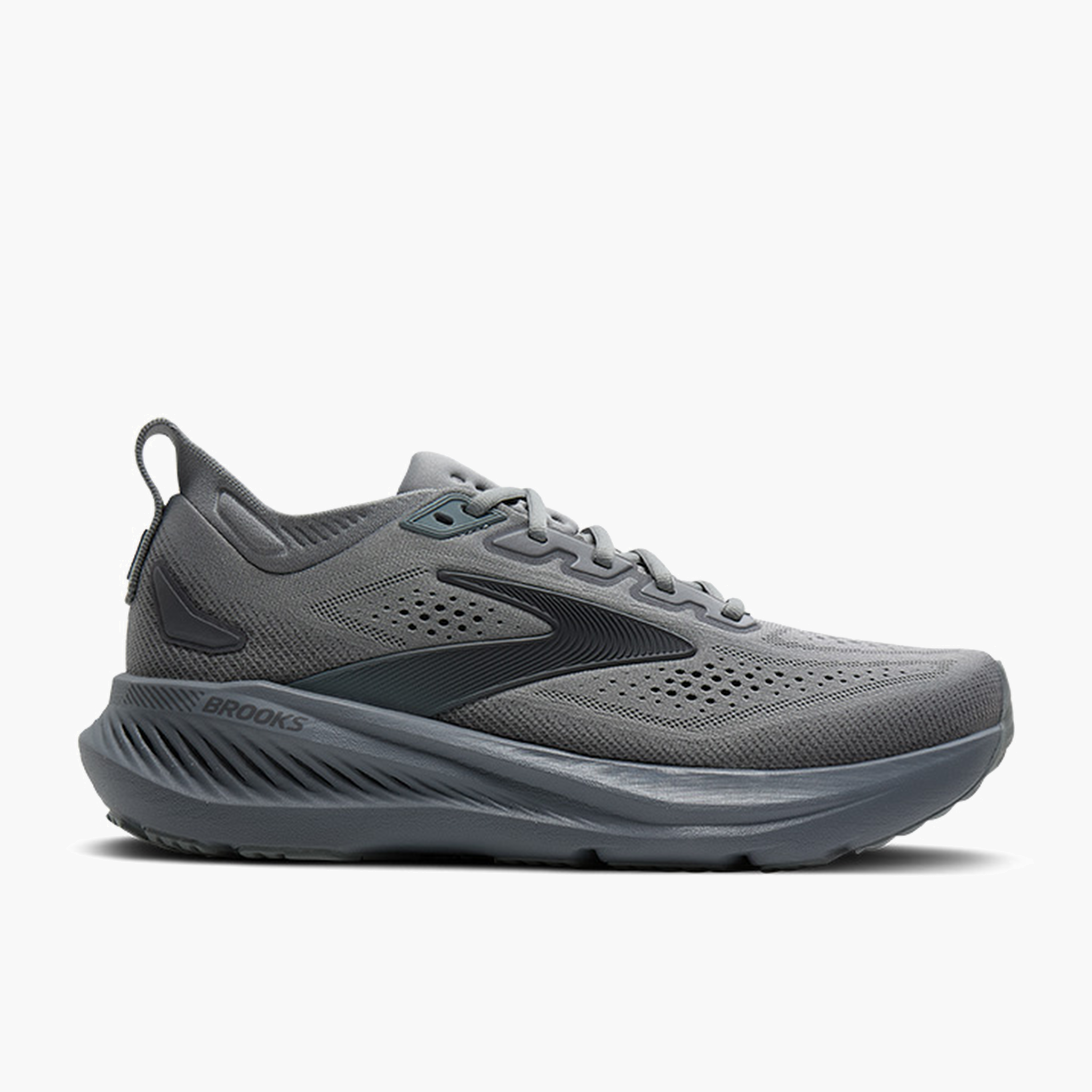 Lateral angle shot of Men's Glycerin GTS 23 in Grey / Blackened Pearl / Black