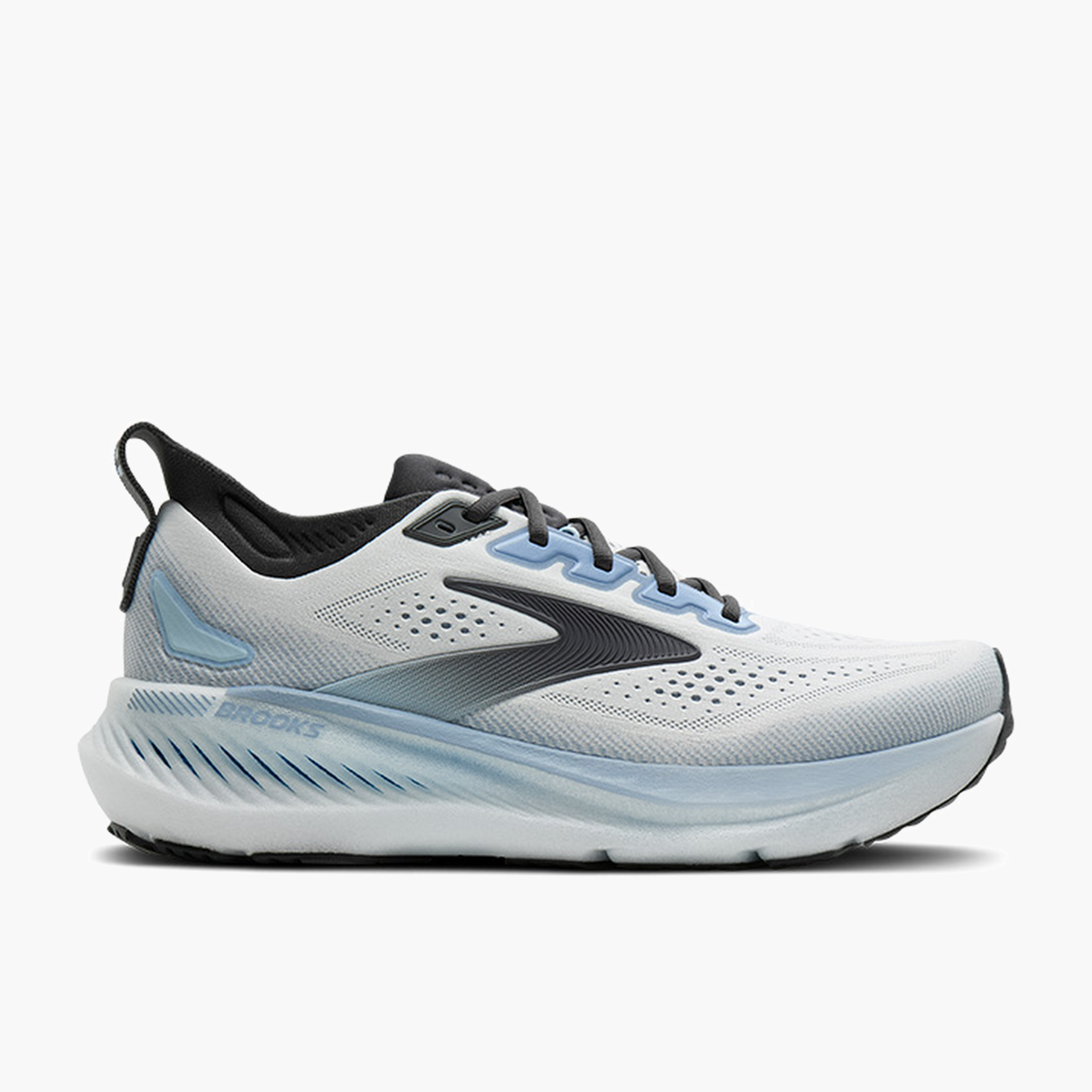 Lateral angle shot of Men's Glycerin GTS 23 in White / Rain / Baltic Sea