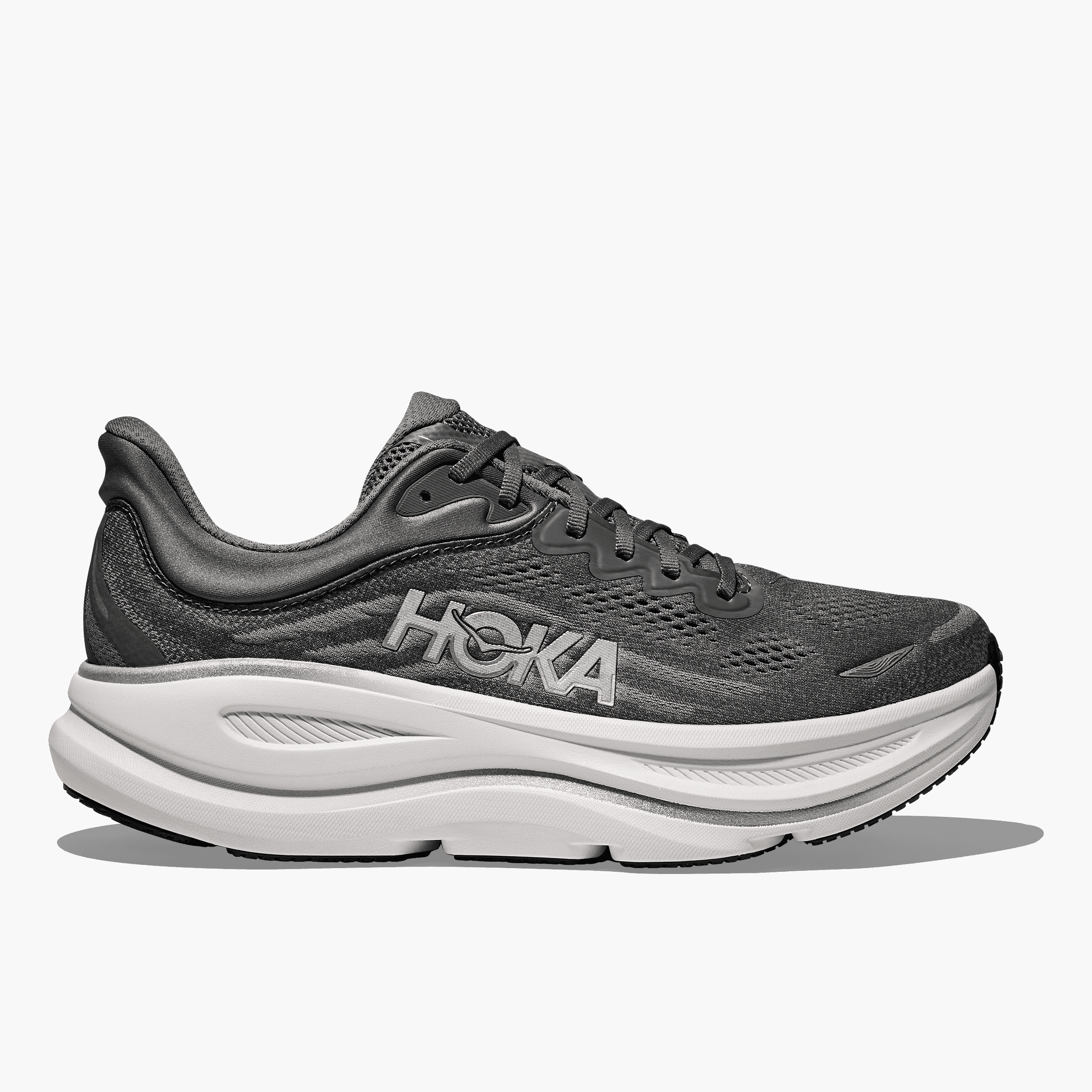 Lateral angle shot of Men's Bondi 9 in Asteroid / Silver
