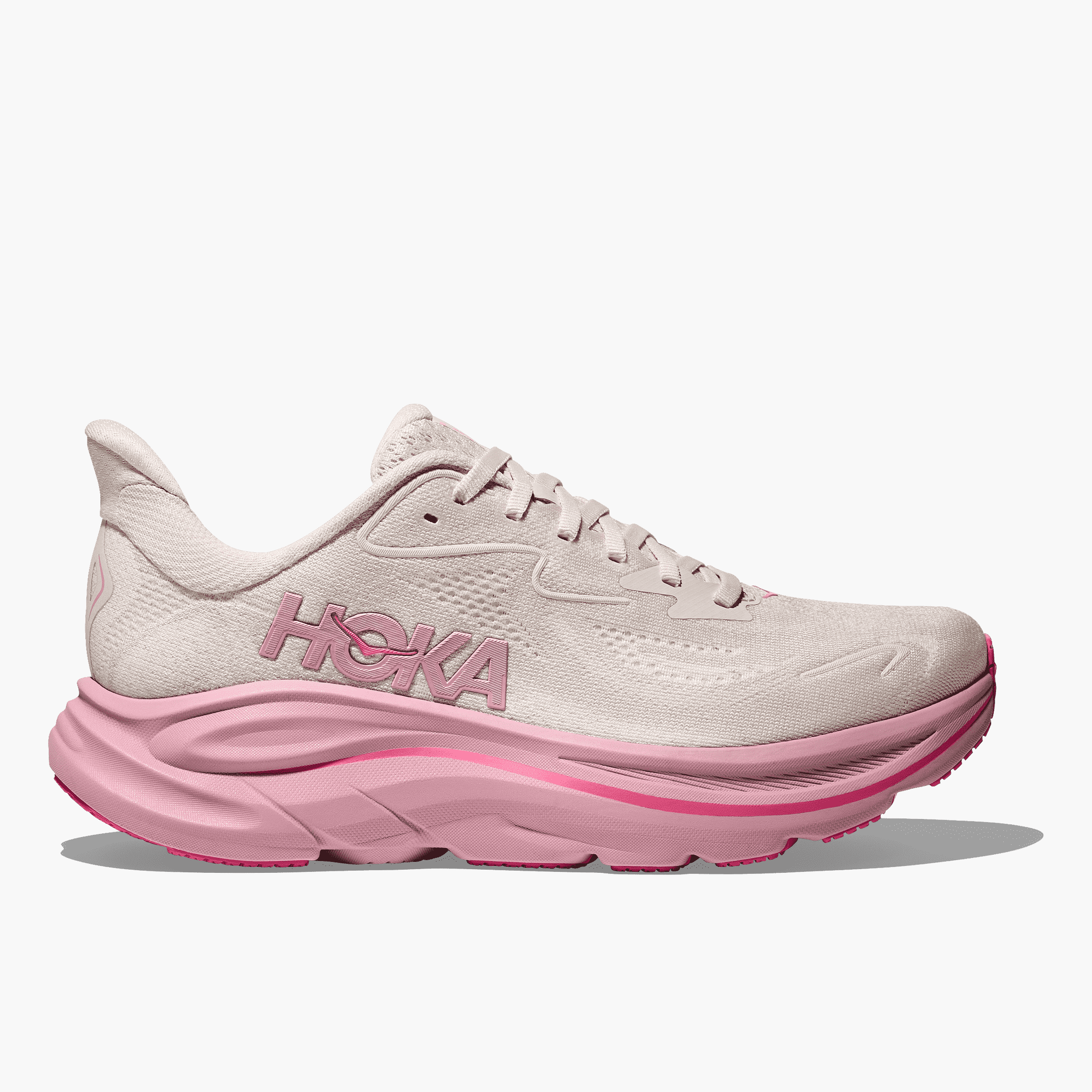 Lateral angle shot of Women's Clifton 10 in Rose Cream / Dried Rose