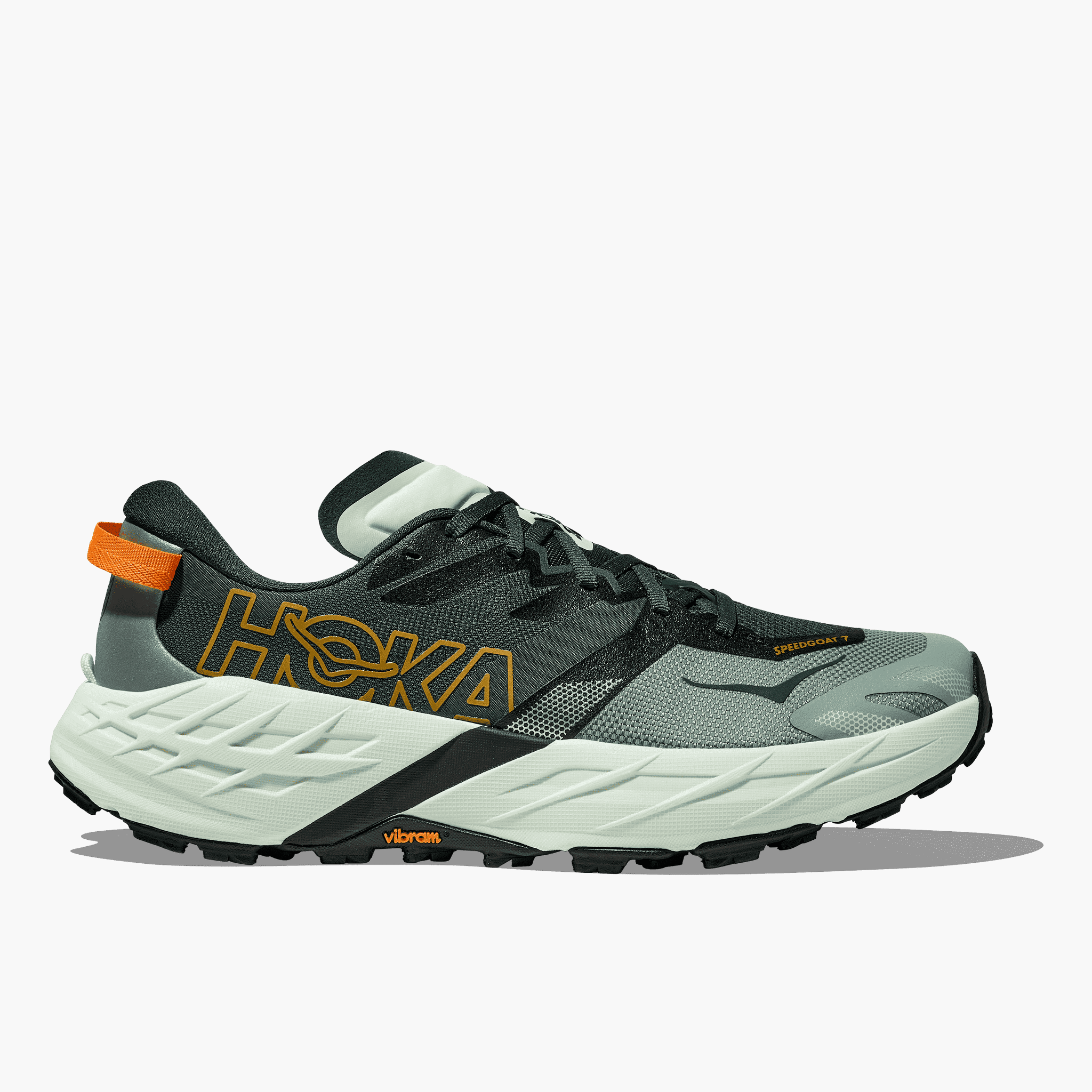 Lateral angle shot of Men's Speedgoat 7 in Bay Leaf / Sea Glass