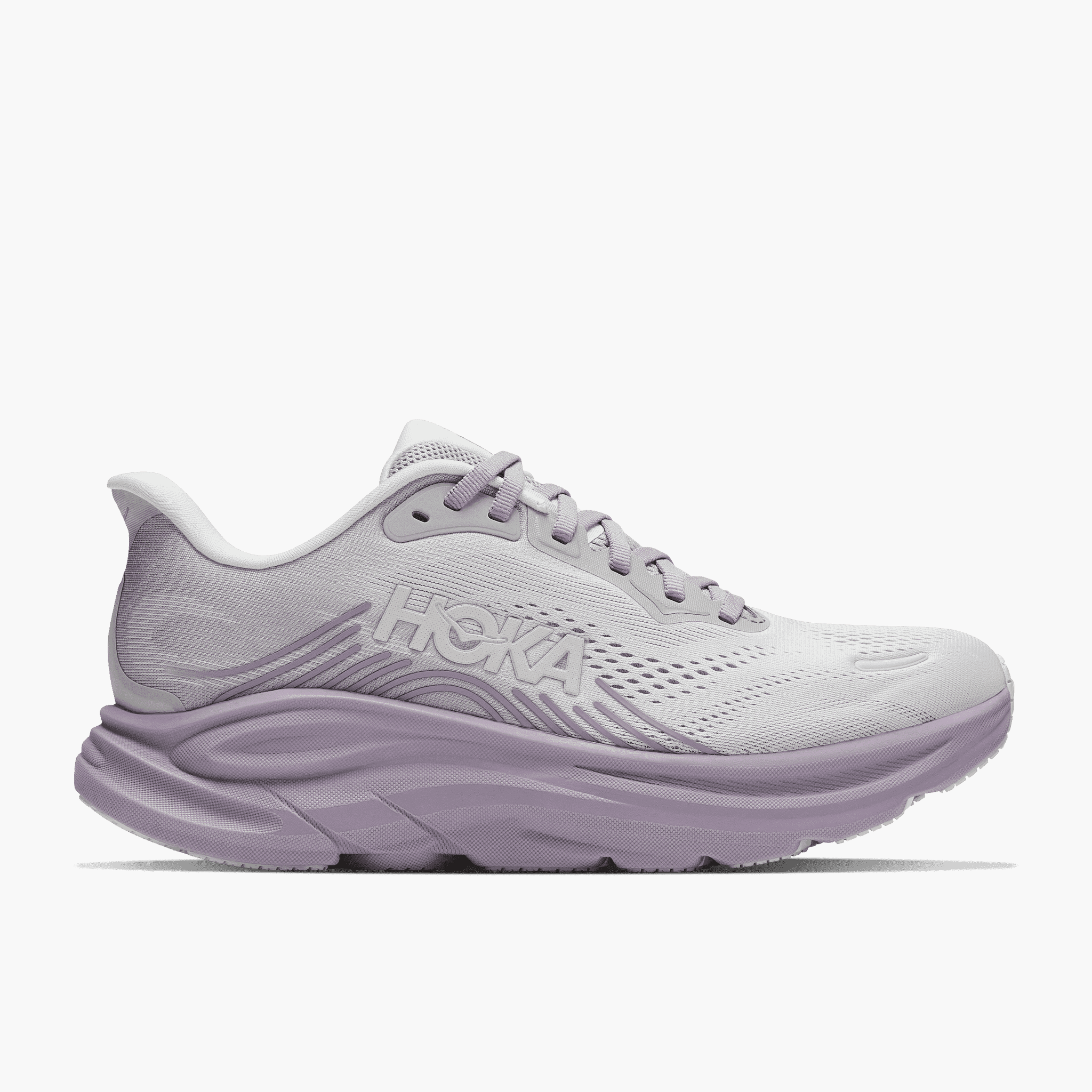 Lateral angle shot of Women's Clifton 11 in Stardust / Mellow Lilac