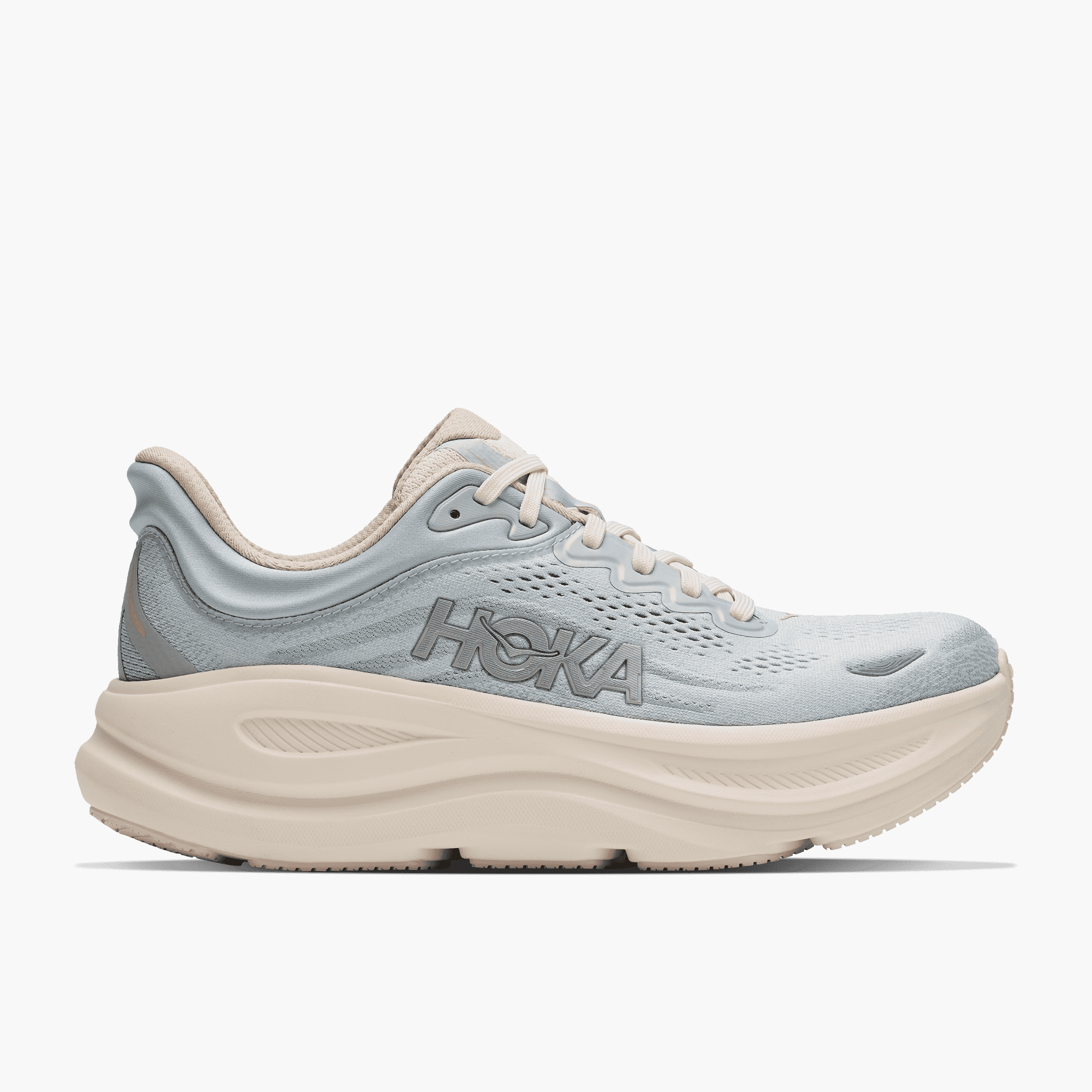 Lateral angle shot of Women's Bondi 9 in Alabaster / Mineral Blue