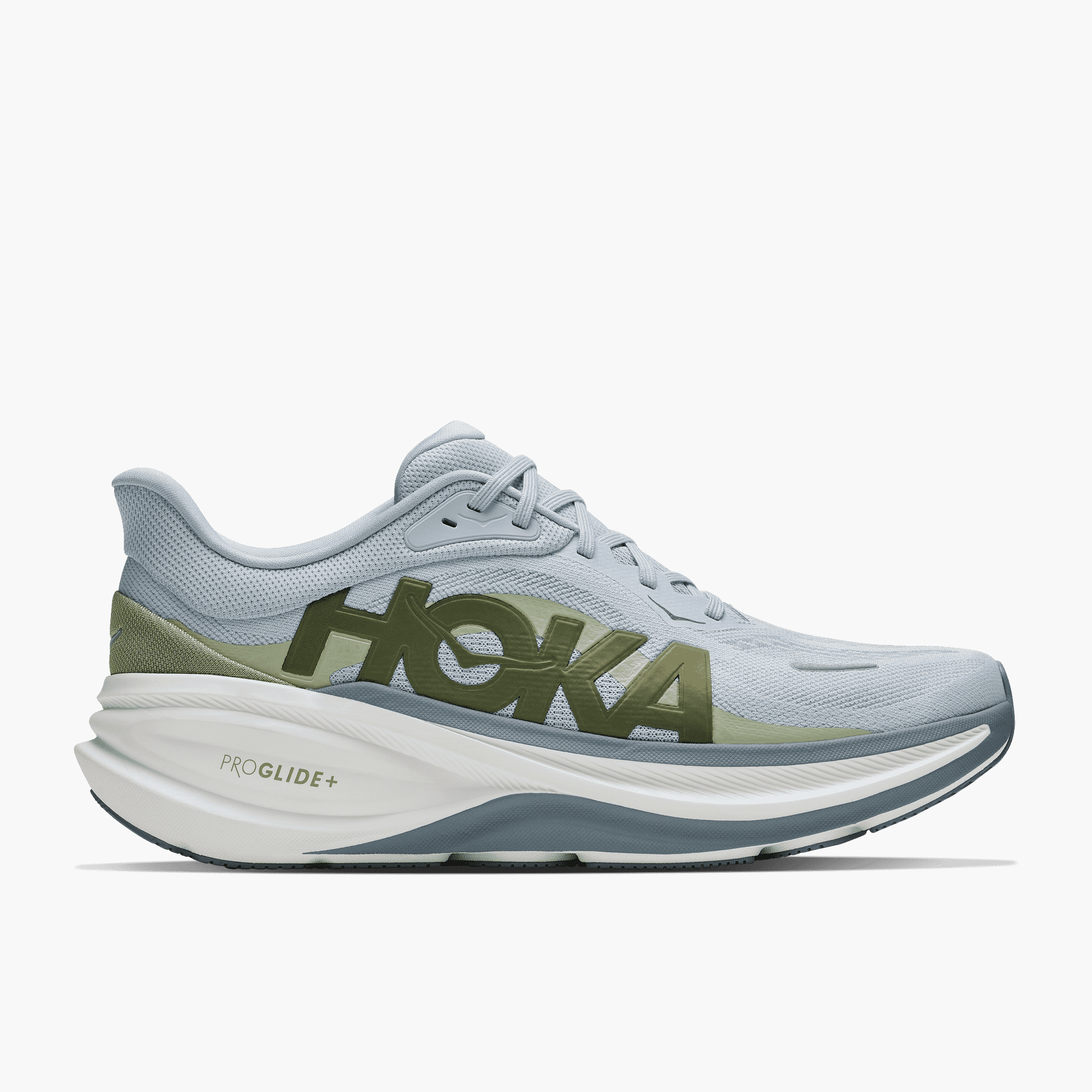 Lateral angle shot of Men's Clifton Pro in Mineral Blue / Sprouted Green