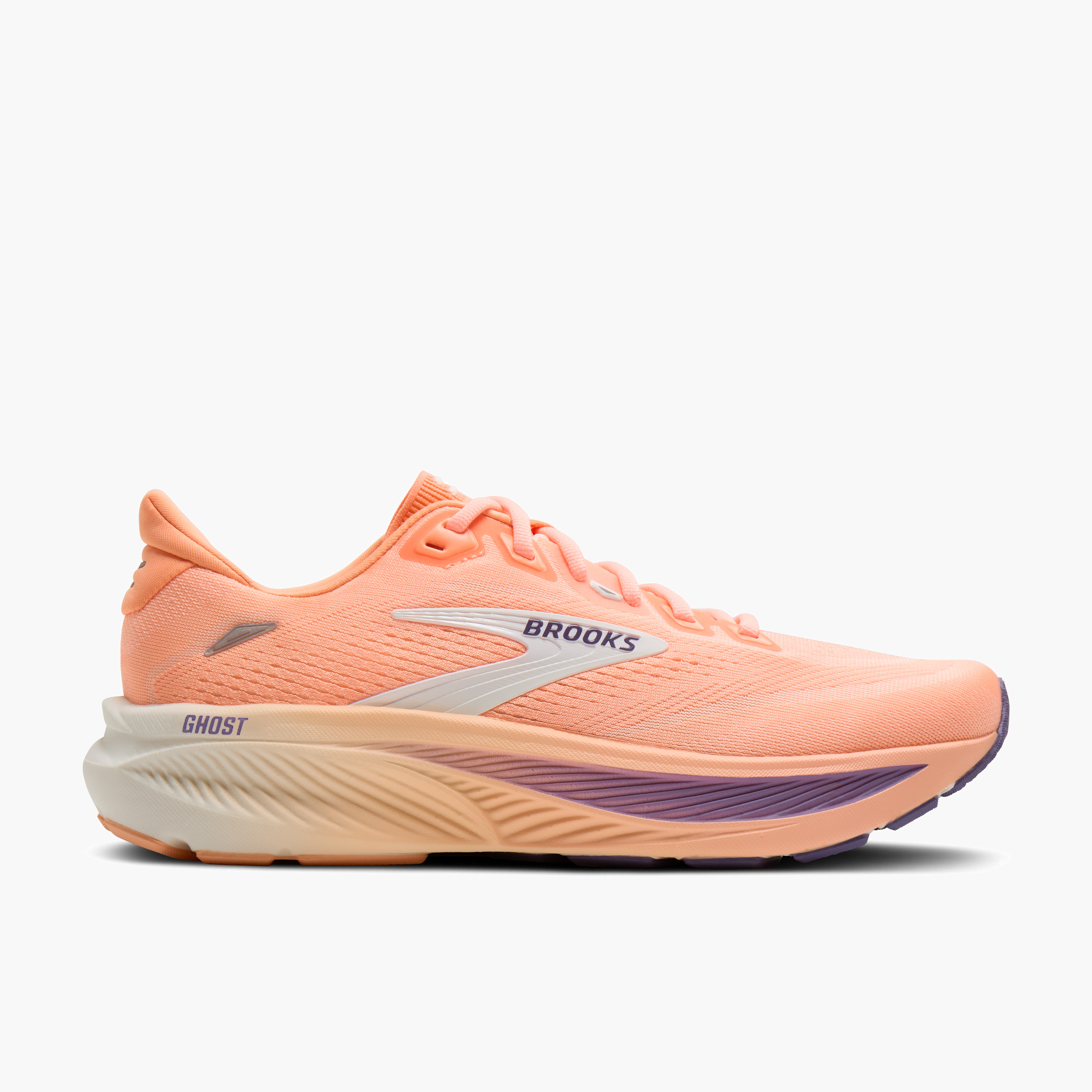 Lateral angle shot of Women's Ghost 18 in Peach / Grape / Coconut