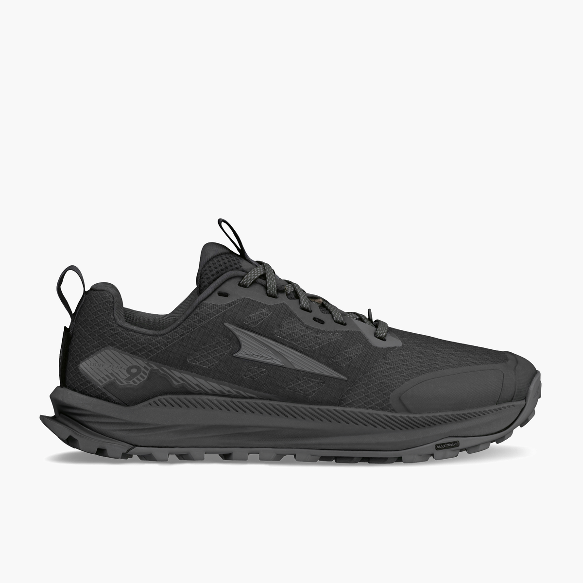 Lateral angle shot of Women's Lone Peak 9 in Black