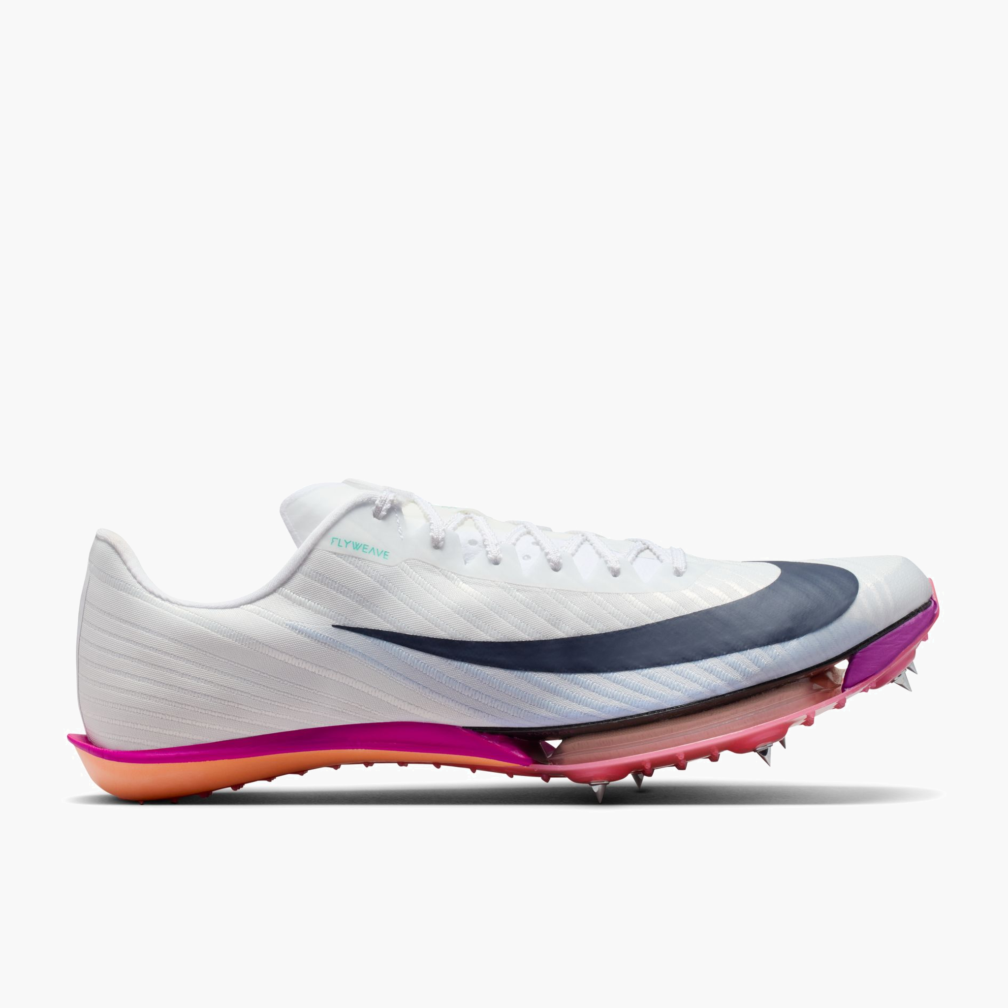 Lateral angle shot of All Gender Maxfly 2 in White / Obsidian-bright Crimson-hyper Turq