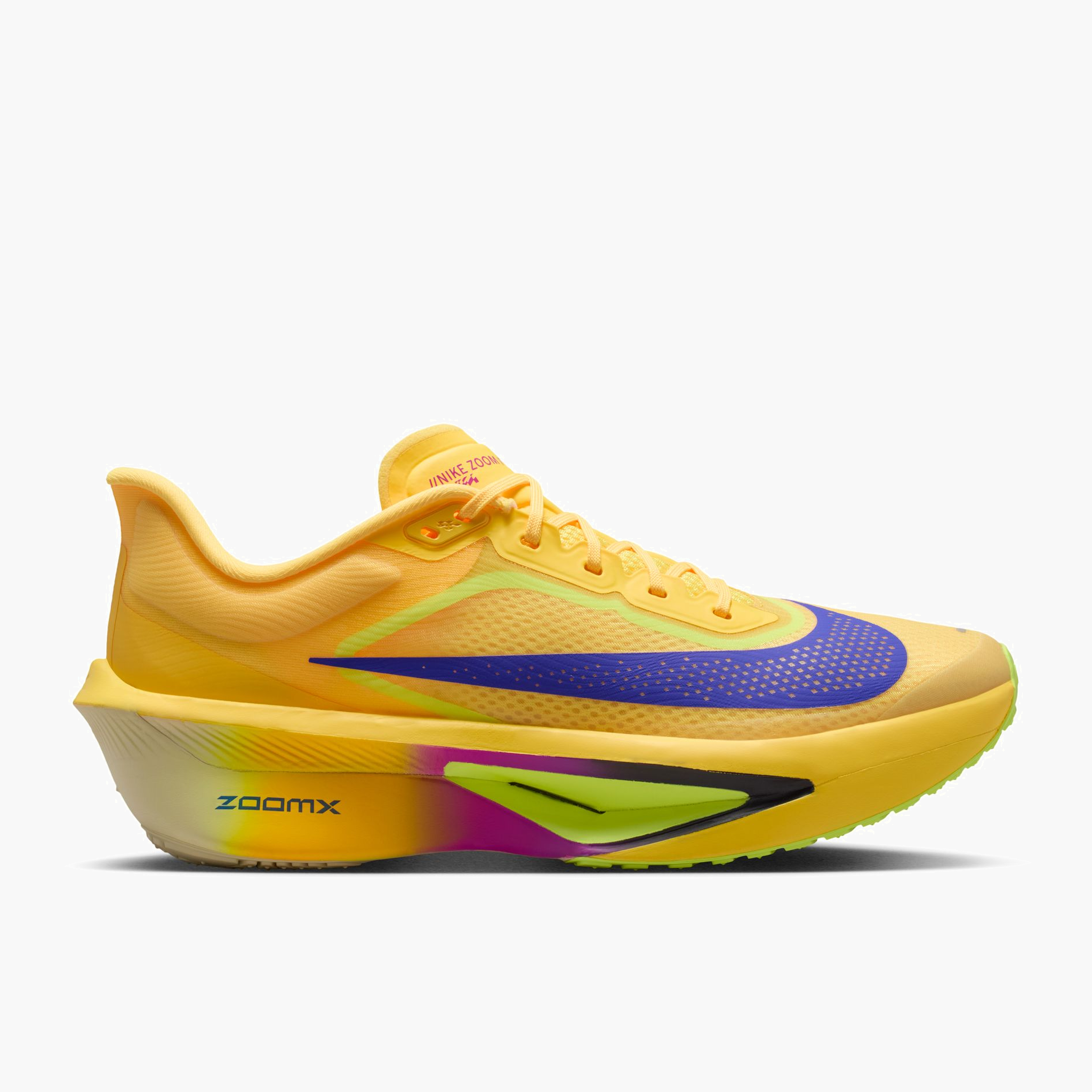 Lateral angle shot of Men's Zoom Fly 6 in Citron Pulse / Indigo Burst-Volt Ice