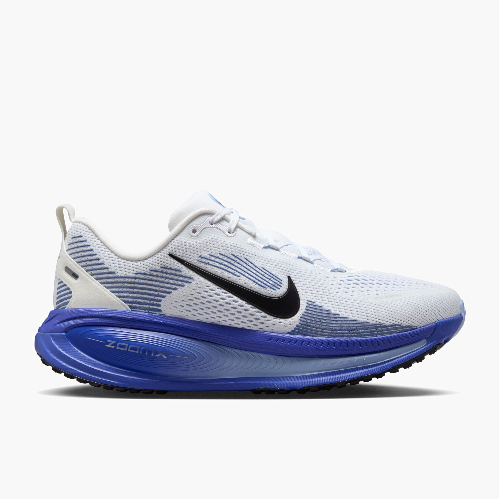 Lateral angle shot of Men's Vomero 18 in White / Black-Blue Tint-Light Marine