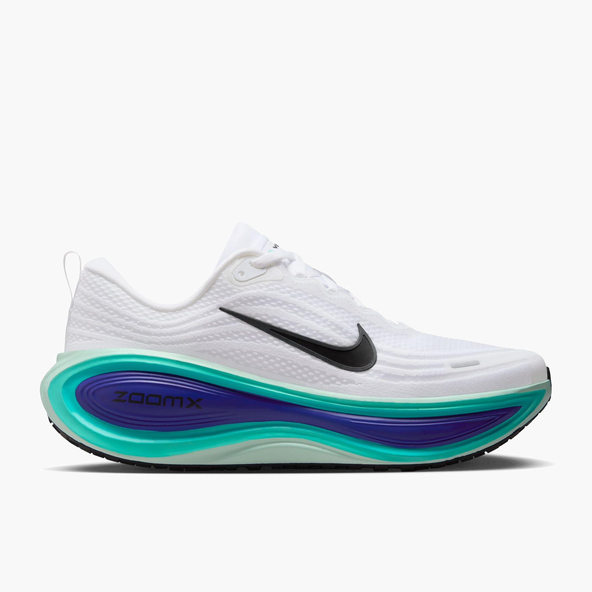 Lateral angle shot of Men's Vomero Plus in White / Black-Bright Concord-Hyper Turq