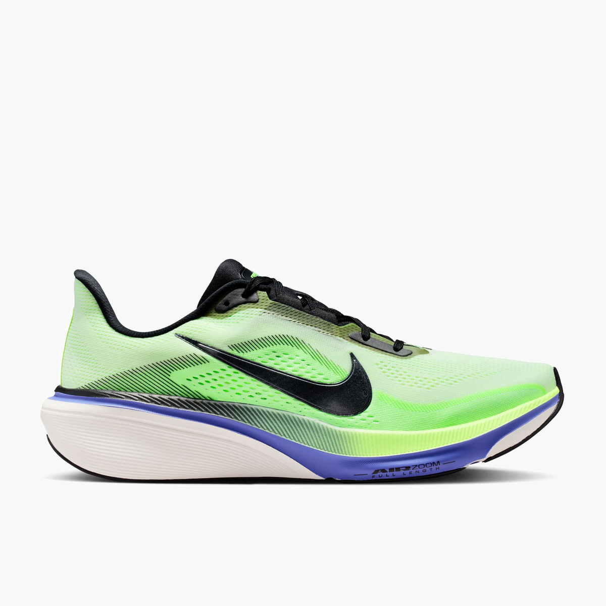 Lateral angle shot of Men's Pegasus 42 in Volt Tint / Black Spruce-Sapphire