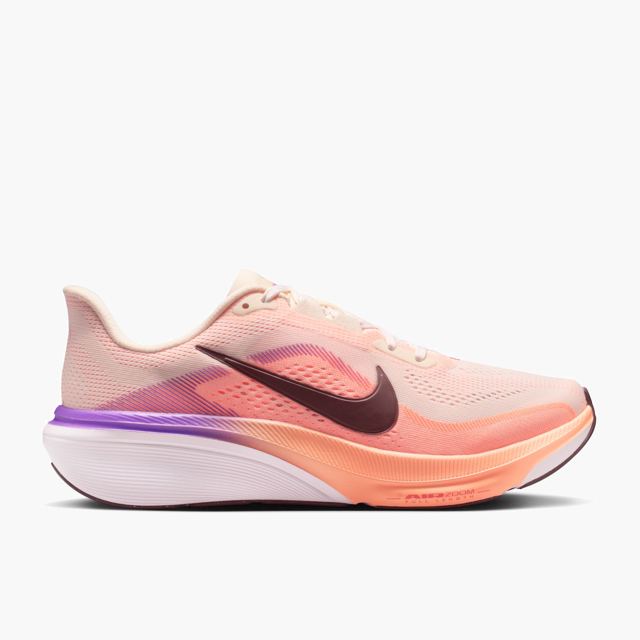 Lateral angle shot of Women's Pegasus 42 in Chalk / Tattoo-Orange Pulse-Bright Violet