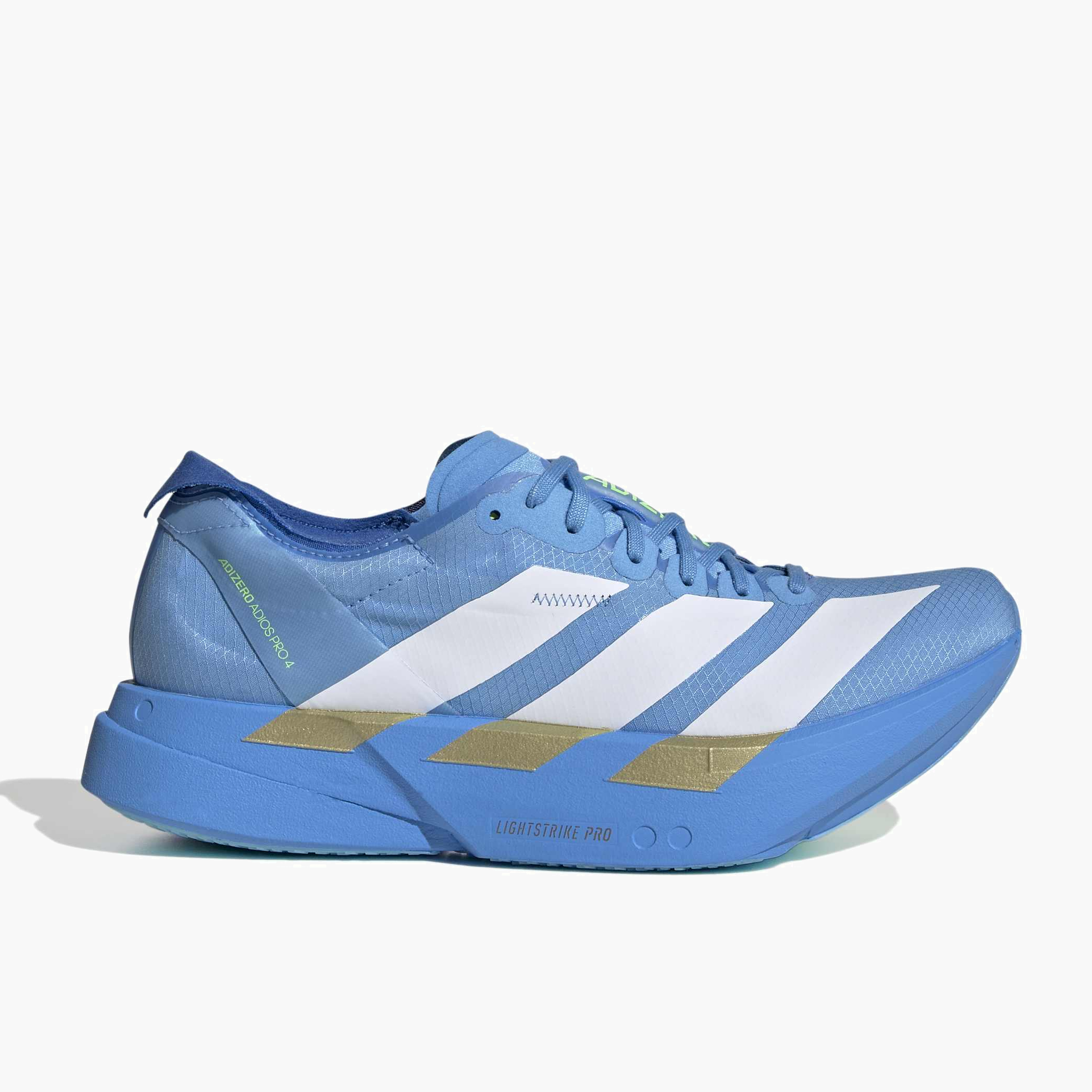 Lateral angle shot of Women's Adios Pro 4 in Ftwwht / Ftwwht / Limbur