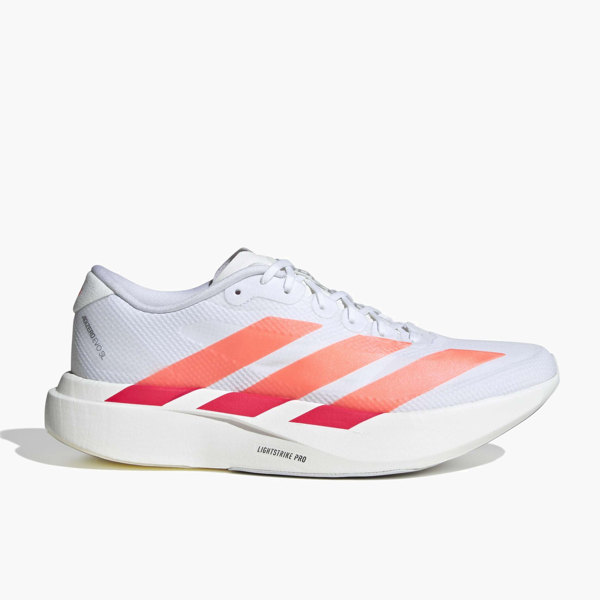 Lateral angle shot of Men's Evo SL Woven in Ftwwht / Luor / Lucred