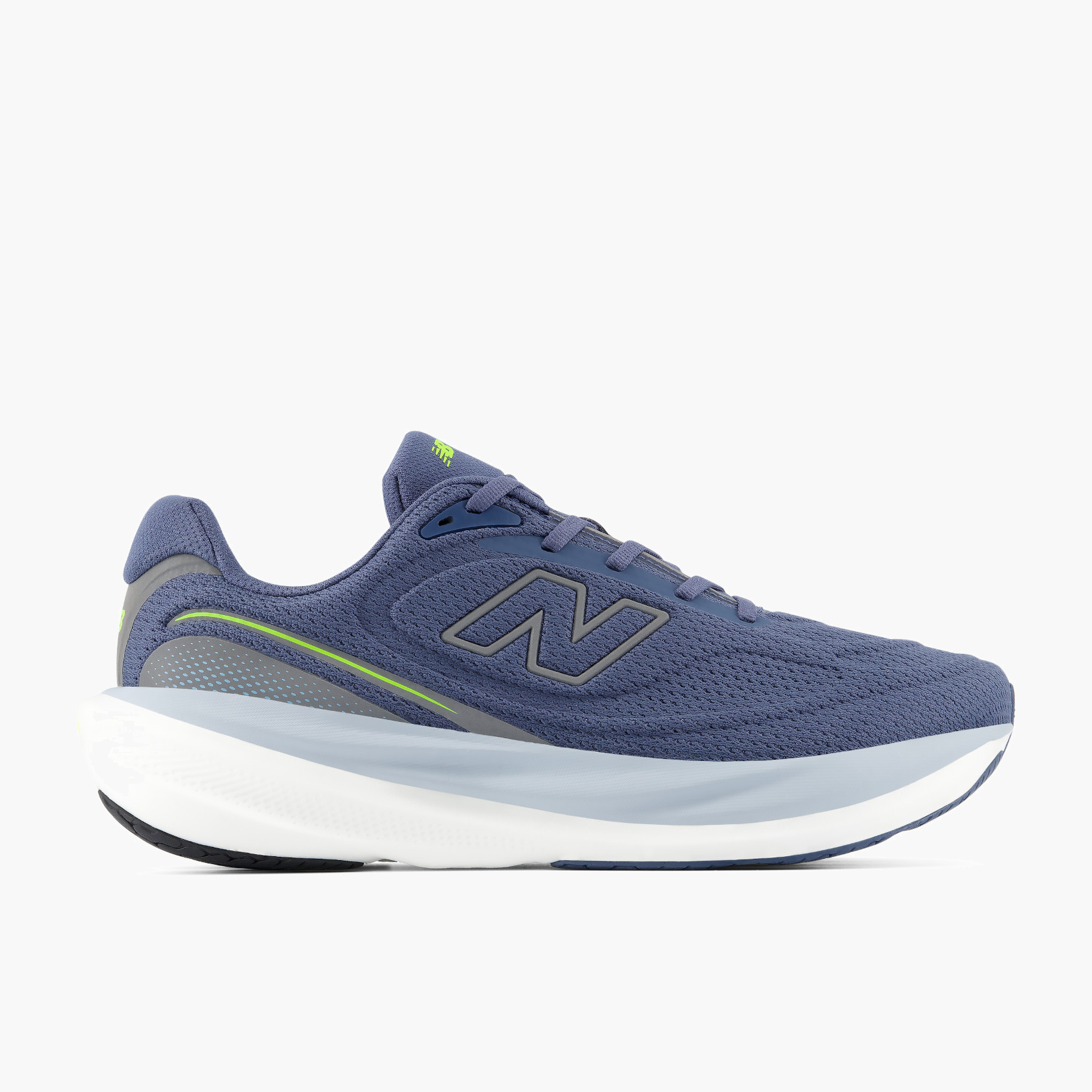 Lateral angle shot of Men's 1080 v15 in Vintageindigo / Alkalinegreen