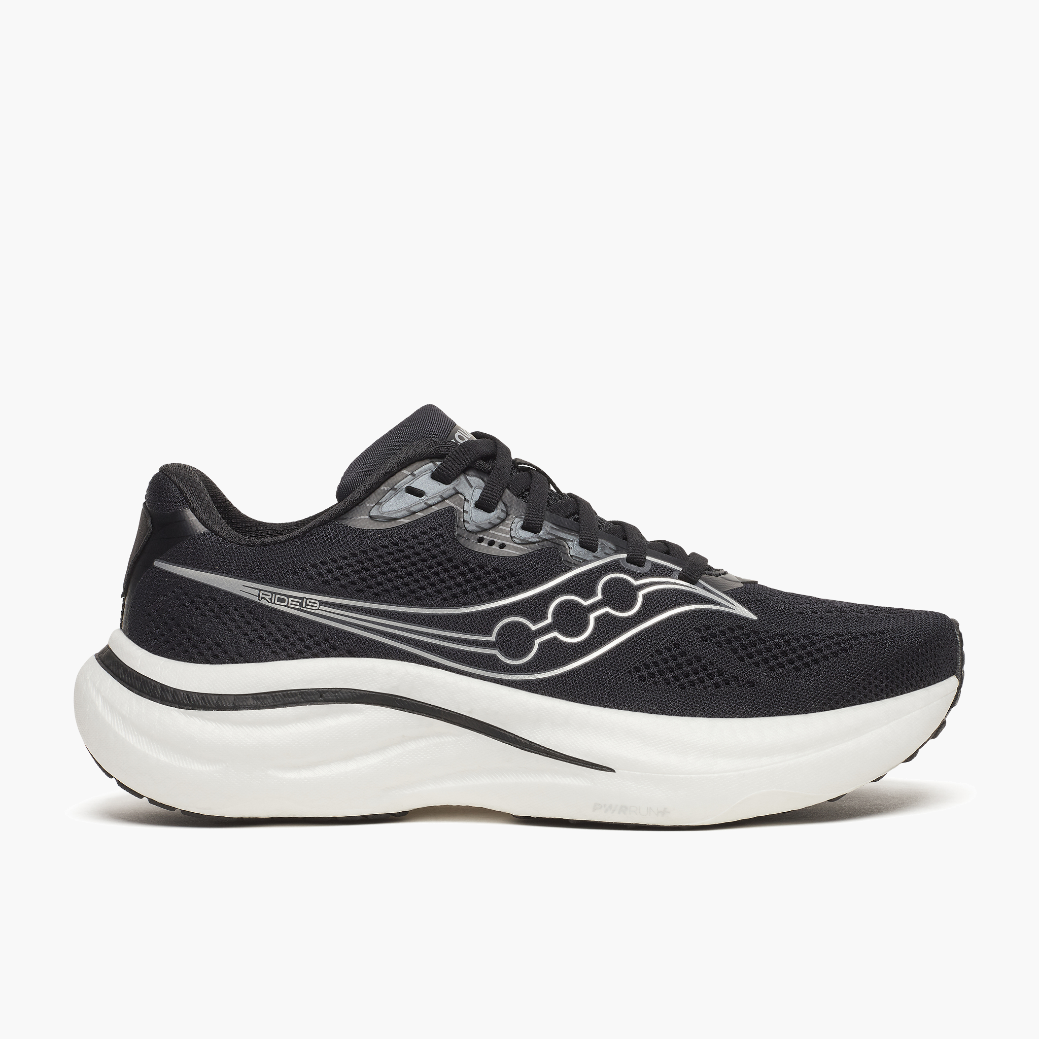 Lateral angle shot of Women's Ride 19 in Black / Silver