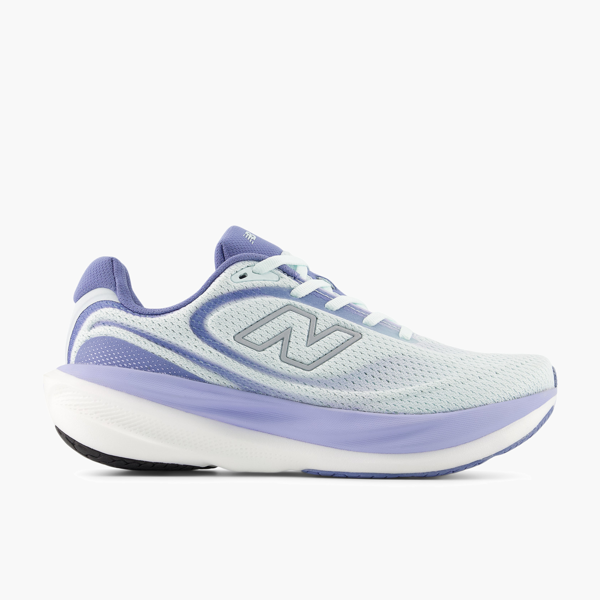 Lateral angle shot of Women's 1080 v15 in Glintblue / Silvermetallic / Fairweatherblue