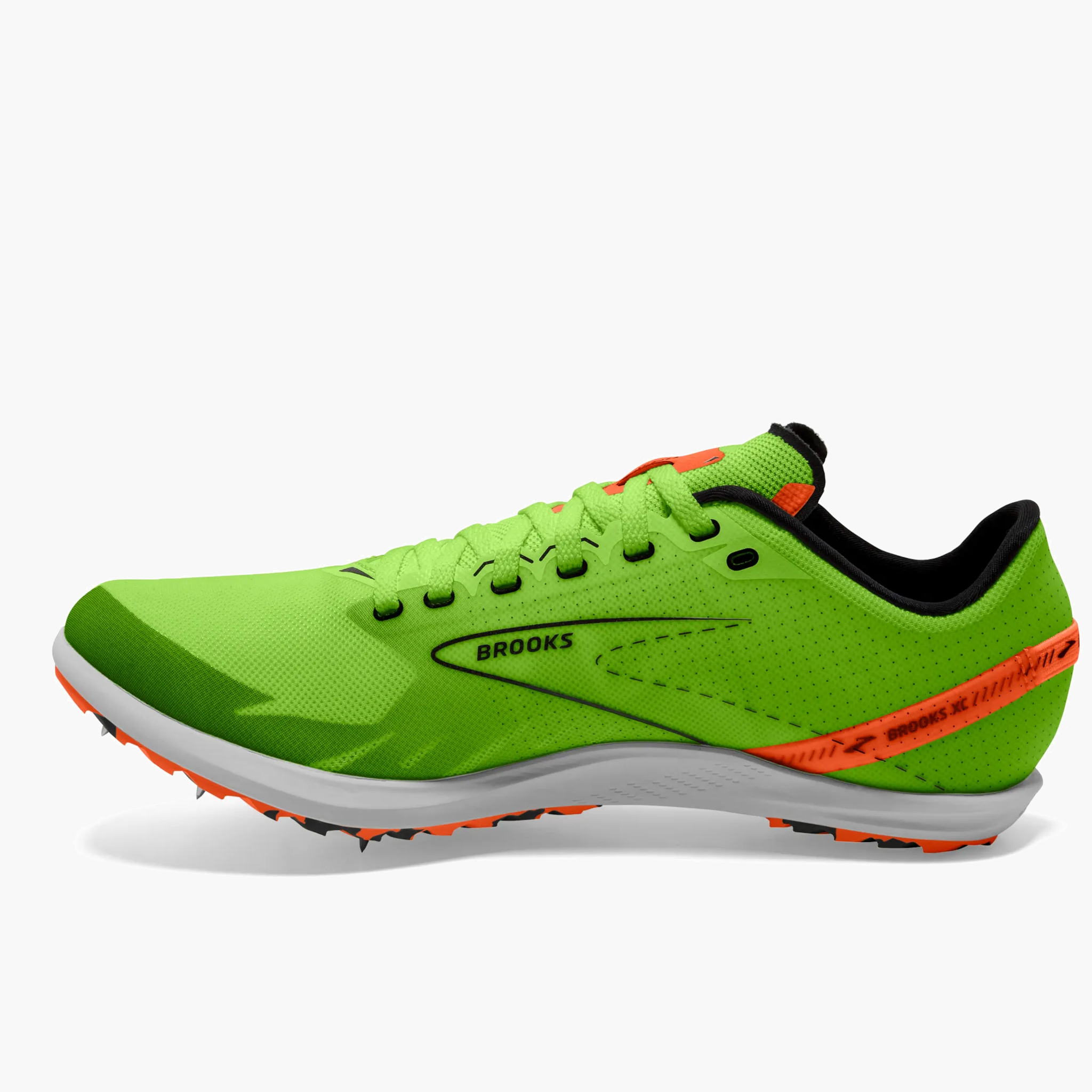 Medial angle shot of All Gender Draft XC in Green Gecko / Red Orange / White