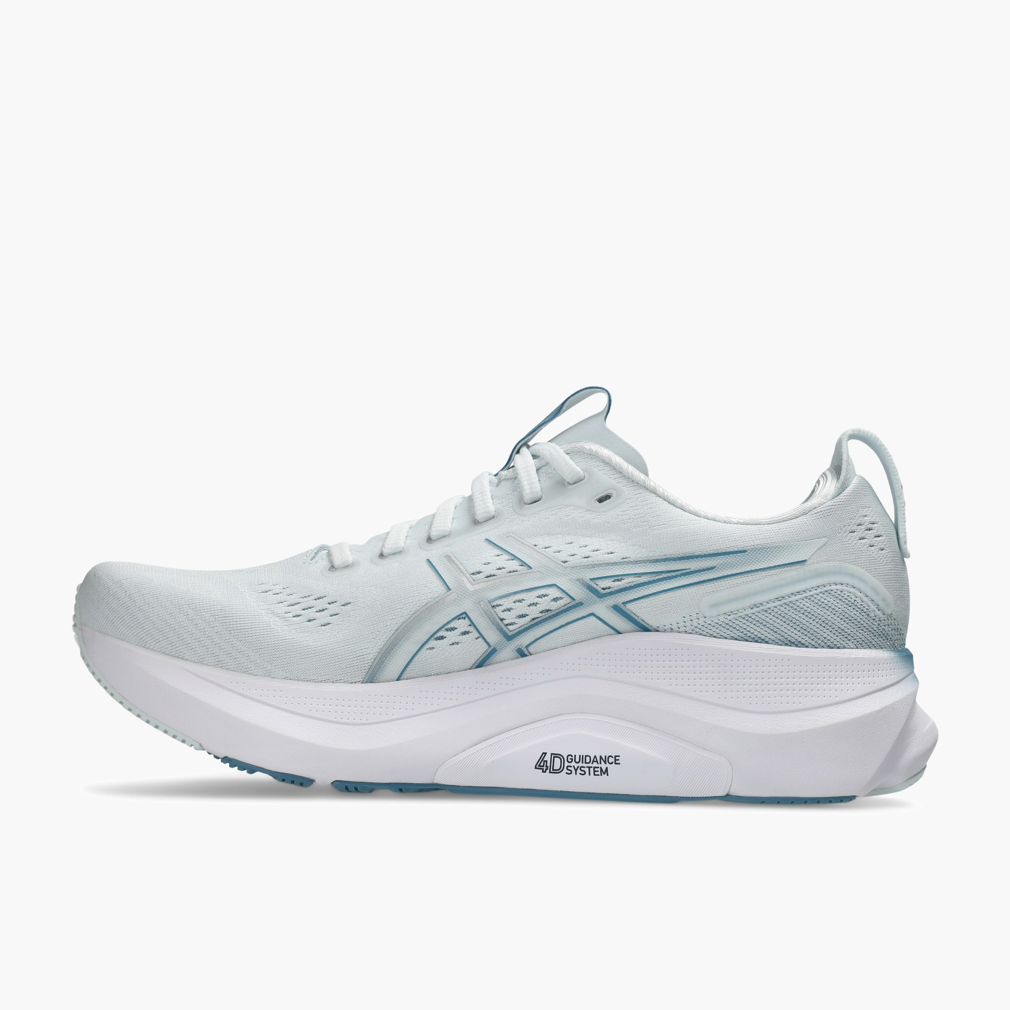 Medial angle shot of Men's Gel-Kayano 32 in Arctic Blue / Pure Silver