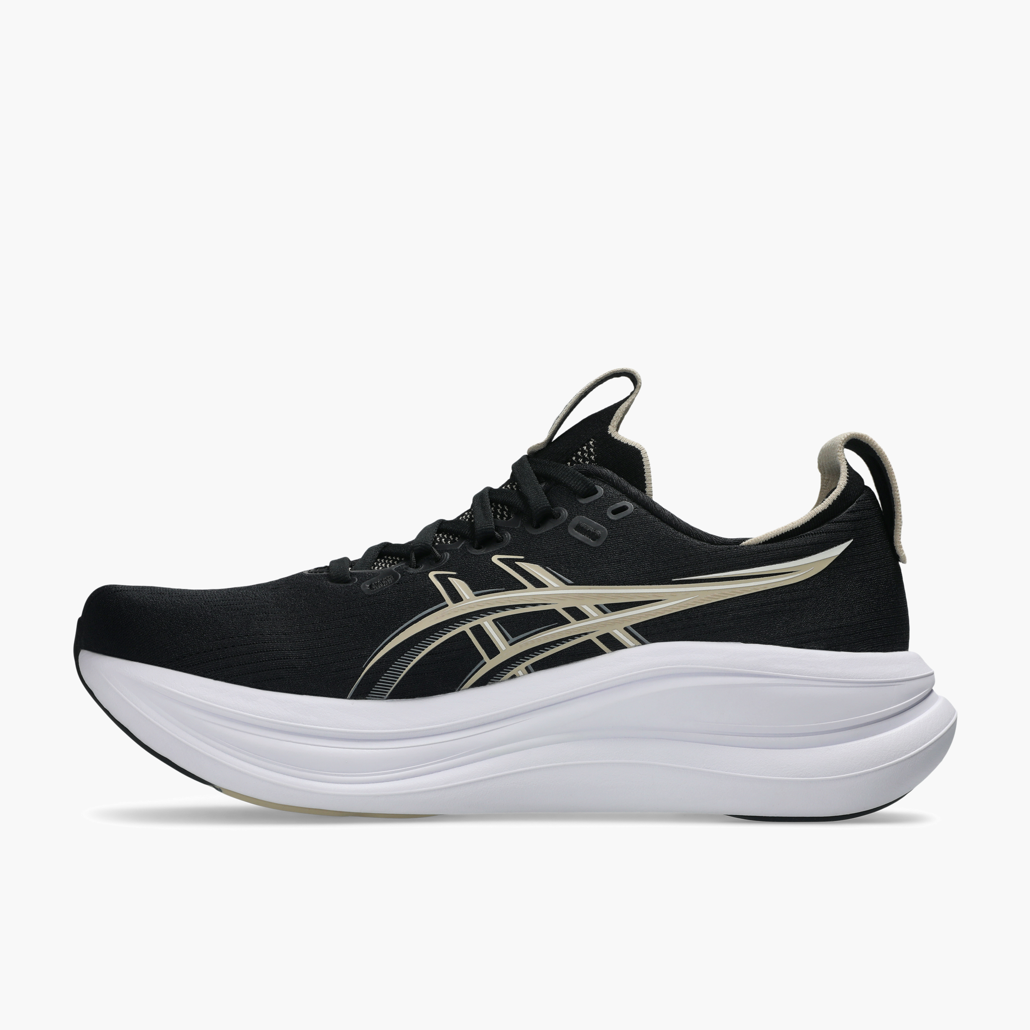 Medial angle shot of Men's Gel-Nimbus 28 in Black / Feather Grey
