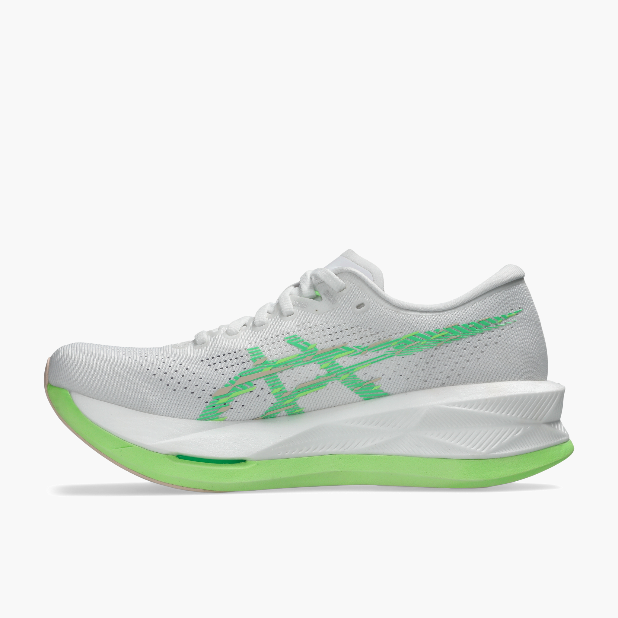 Medial angle shot of Women's Sonicblast in White / Vital Green