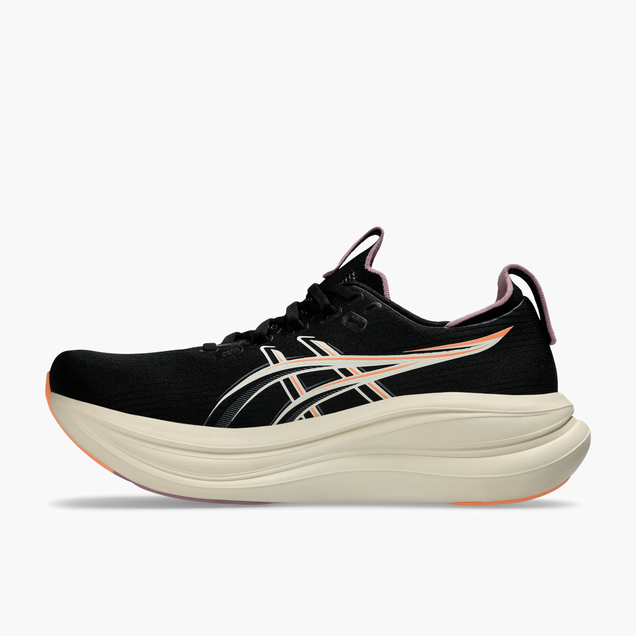 Medial angle shot of Women's Gel-Nimbus 28 in Black / Taro Purple