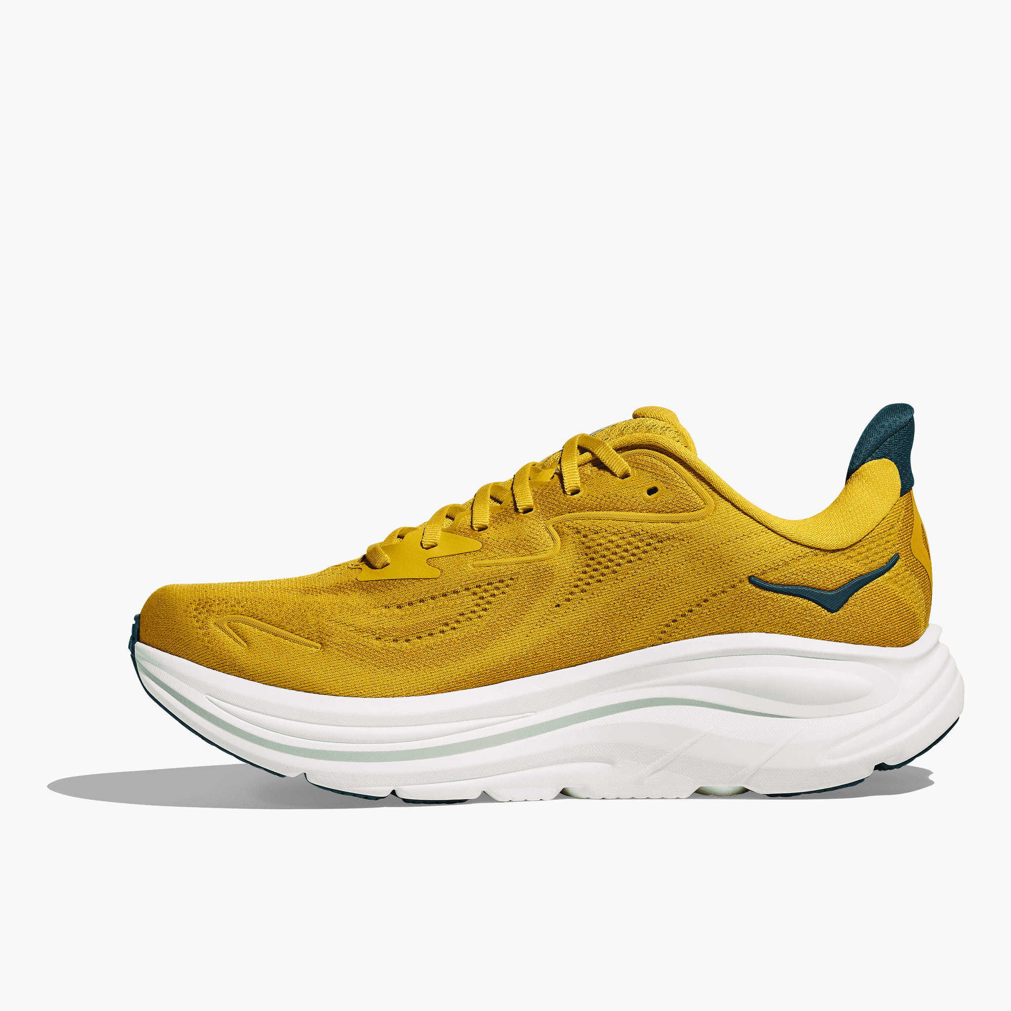 Medial angle shot of Men's Clifton 10 in Yellow Gold / Tidal Wave