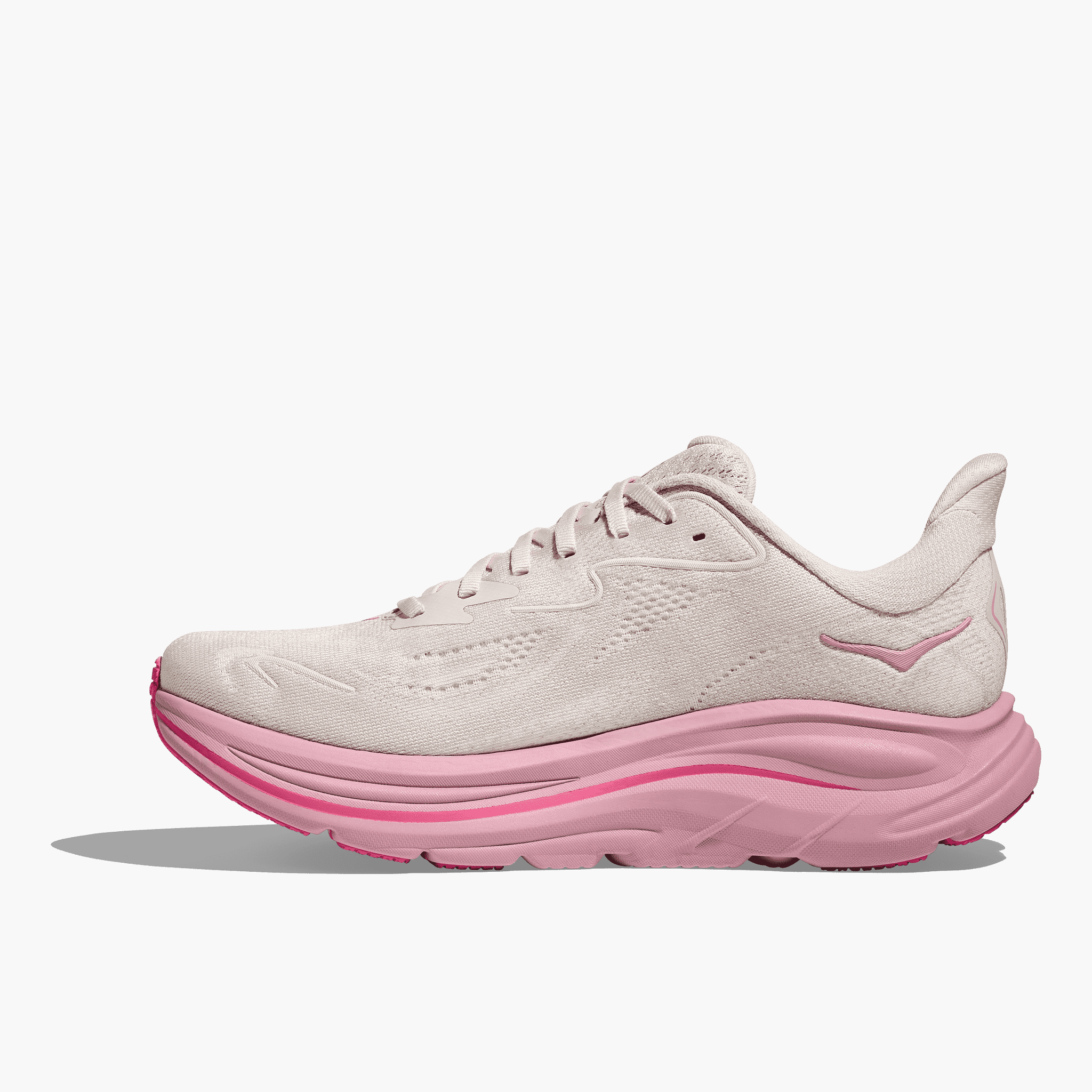 Medial angle shot of Women's Clifton 10 in Rose Cream / Dried Rose