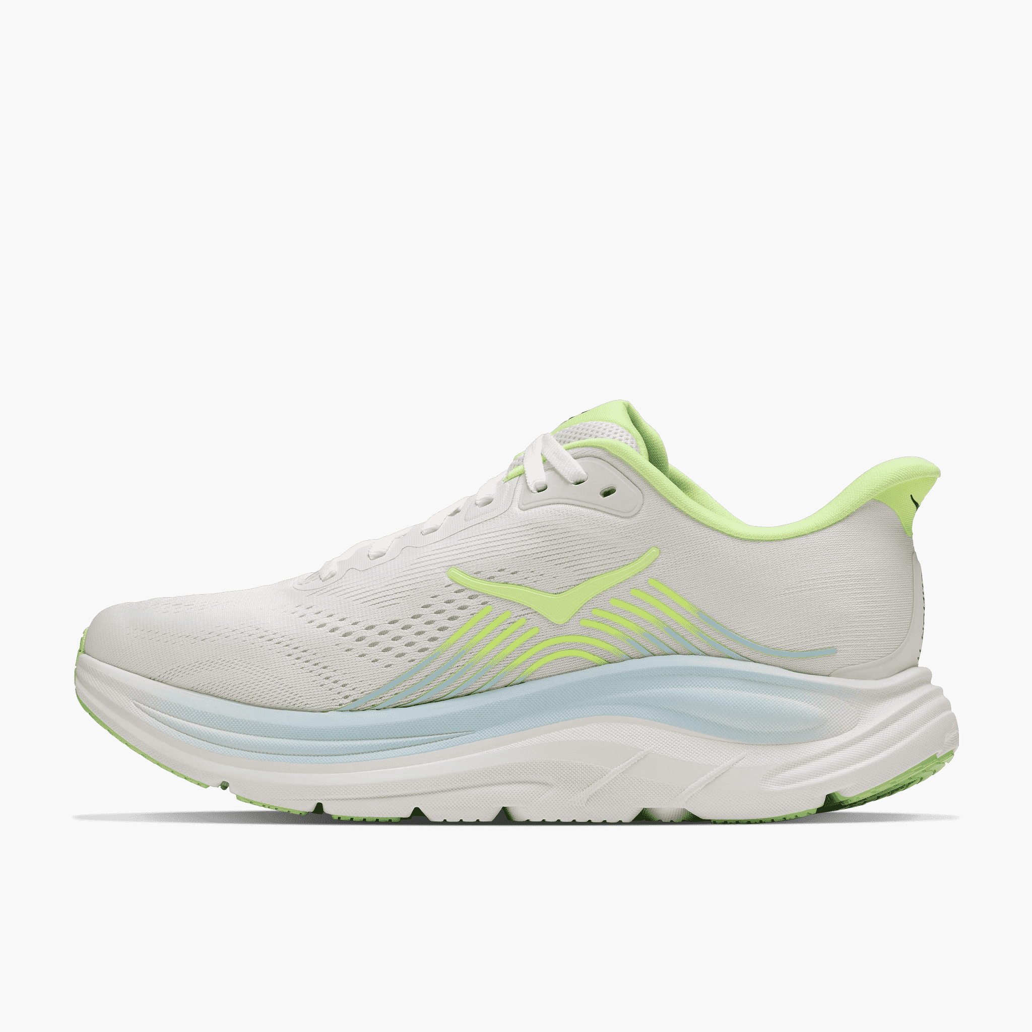 Medial angle shot of Women's Clifton 11 in Frost / Neon Yuzu