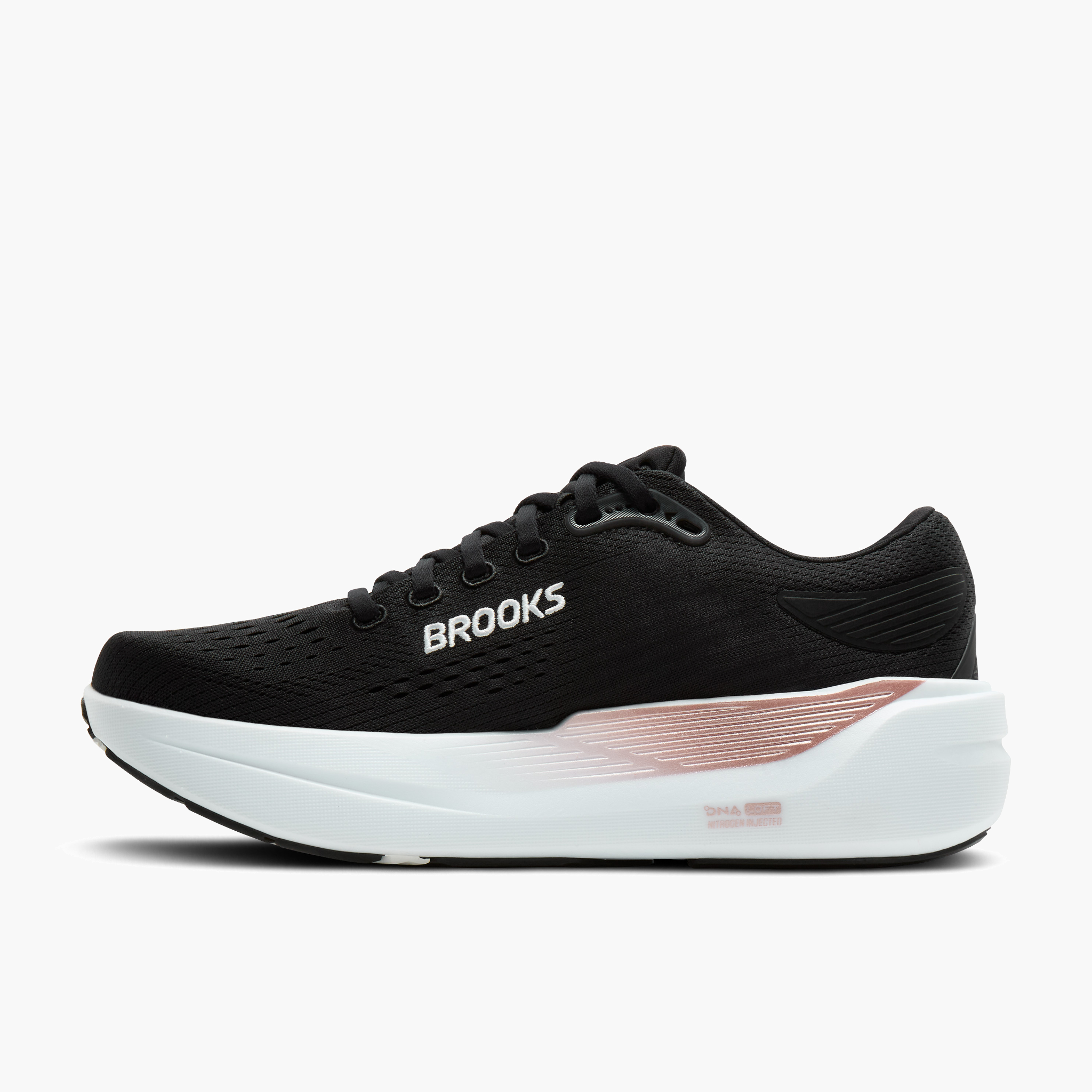 Medial angle shot of Women's Ghost Max 3 in Black / Black / Rose Gold