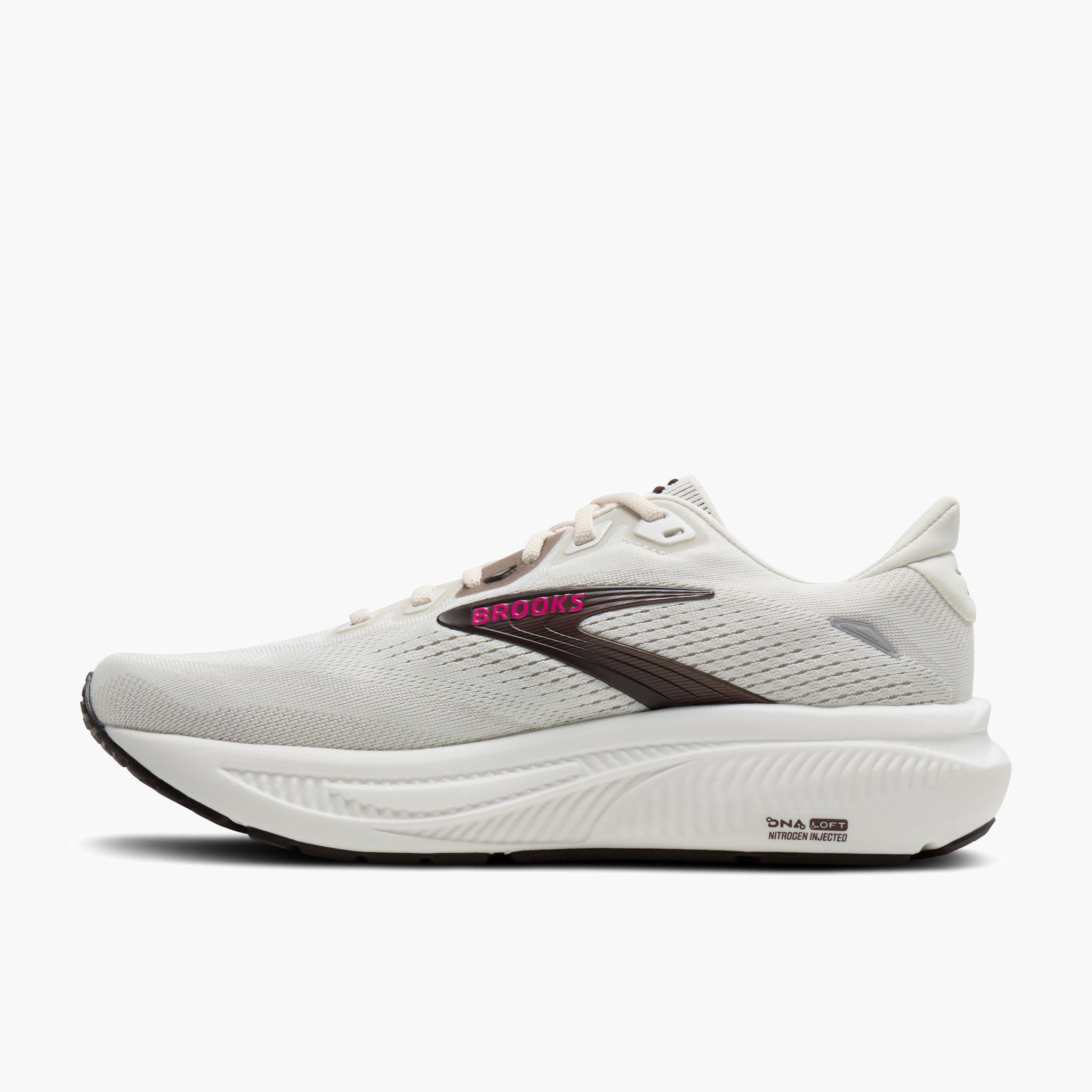 Medial angle shot of Women's Ghost 18 in Coconut / Coffee / Fuchsia