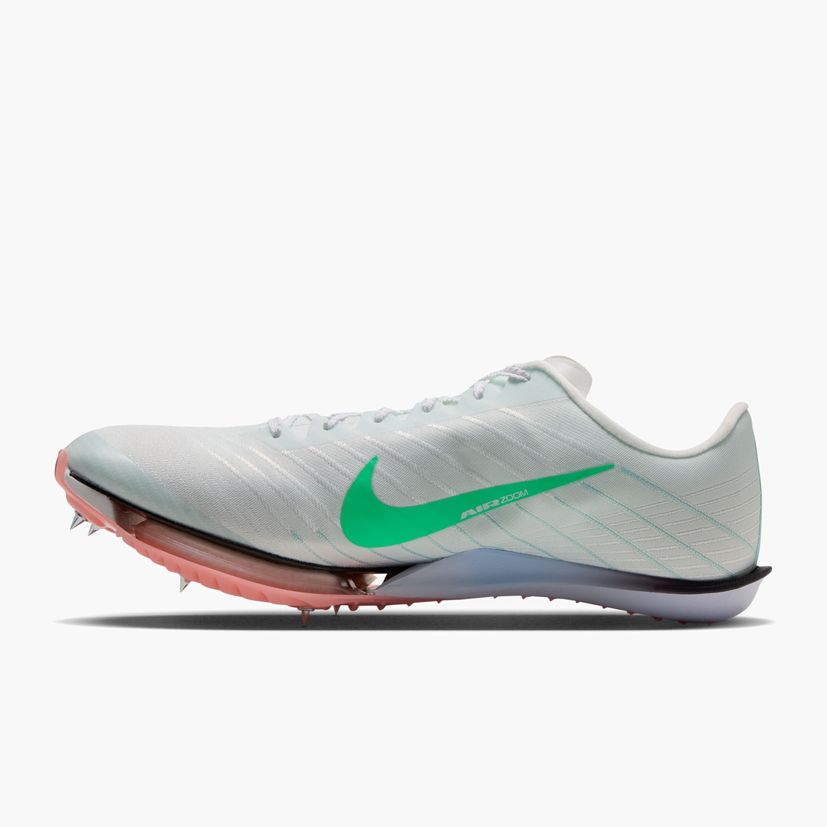Medial angle shot of All Gender Maxfly 2 in Summit White / Electro Green-atomic Pink