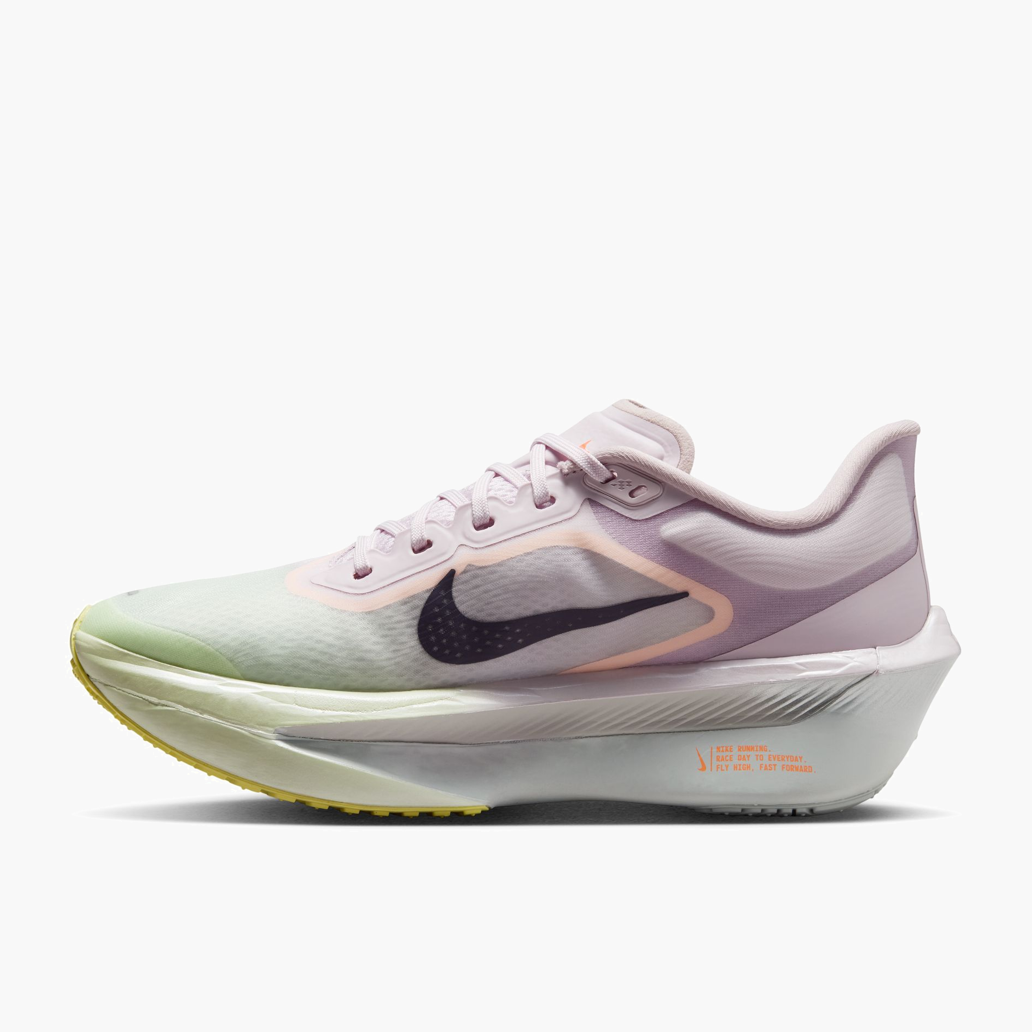 Medial angle shot of Women's Zoom Fly 6 in Bleached Lilac / Purple Dynasty-Volt Tint