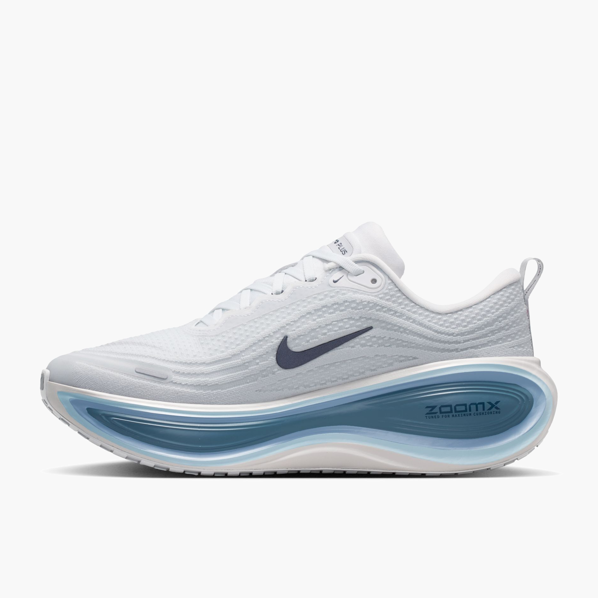 Medial angle shot of Men's Vomero Plus in Off White / Obsidian-Grey Fog-Thunderstorm