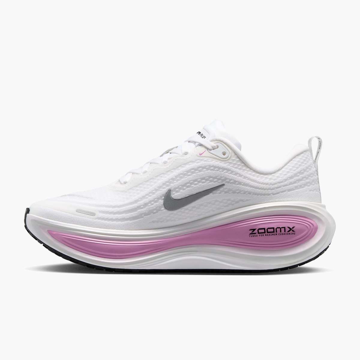 Medial angle shot of Women's Vomero Plus in White / Metallic Silver-Bleached Lilac