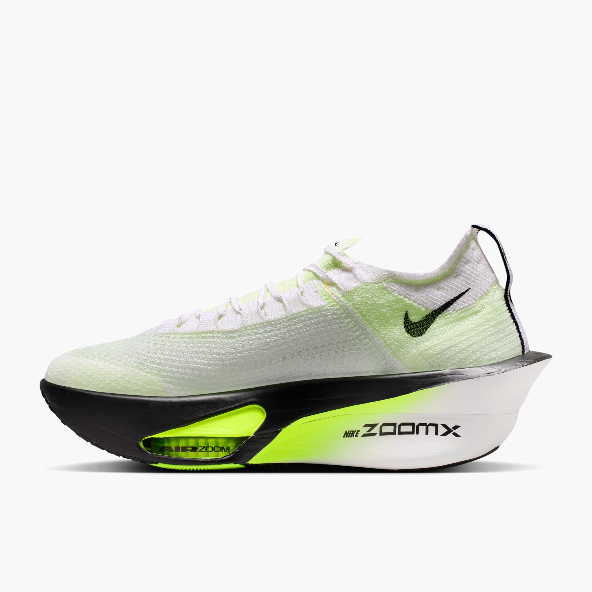 Medial angle shot of Men's Alphafly 3 in White / Black-Volt-Barely Volt