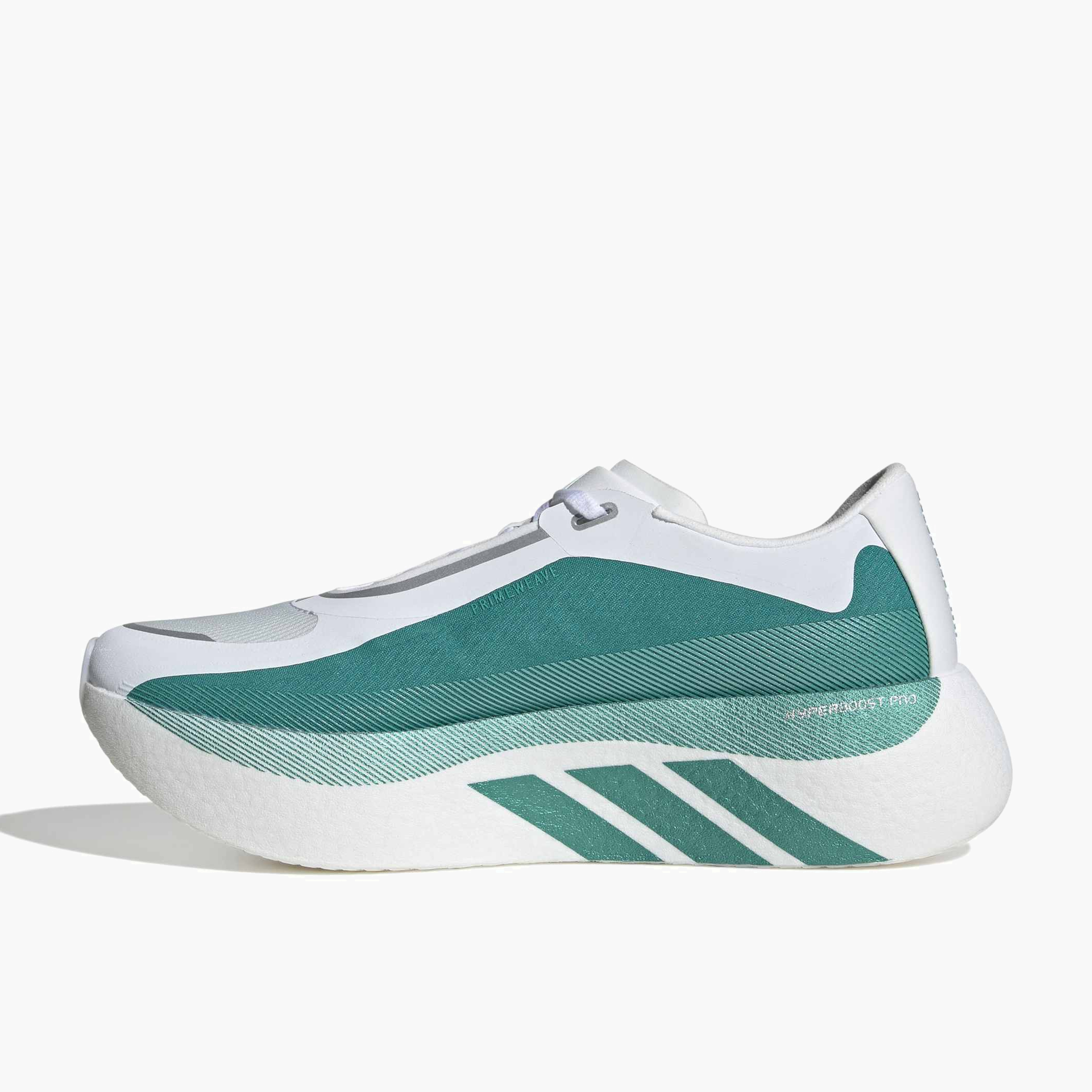 Medial angle shot of Men's Hyperboost Edge in Ftwr White / Equipment Green / Zero Met.
