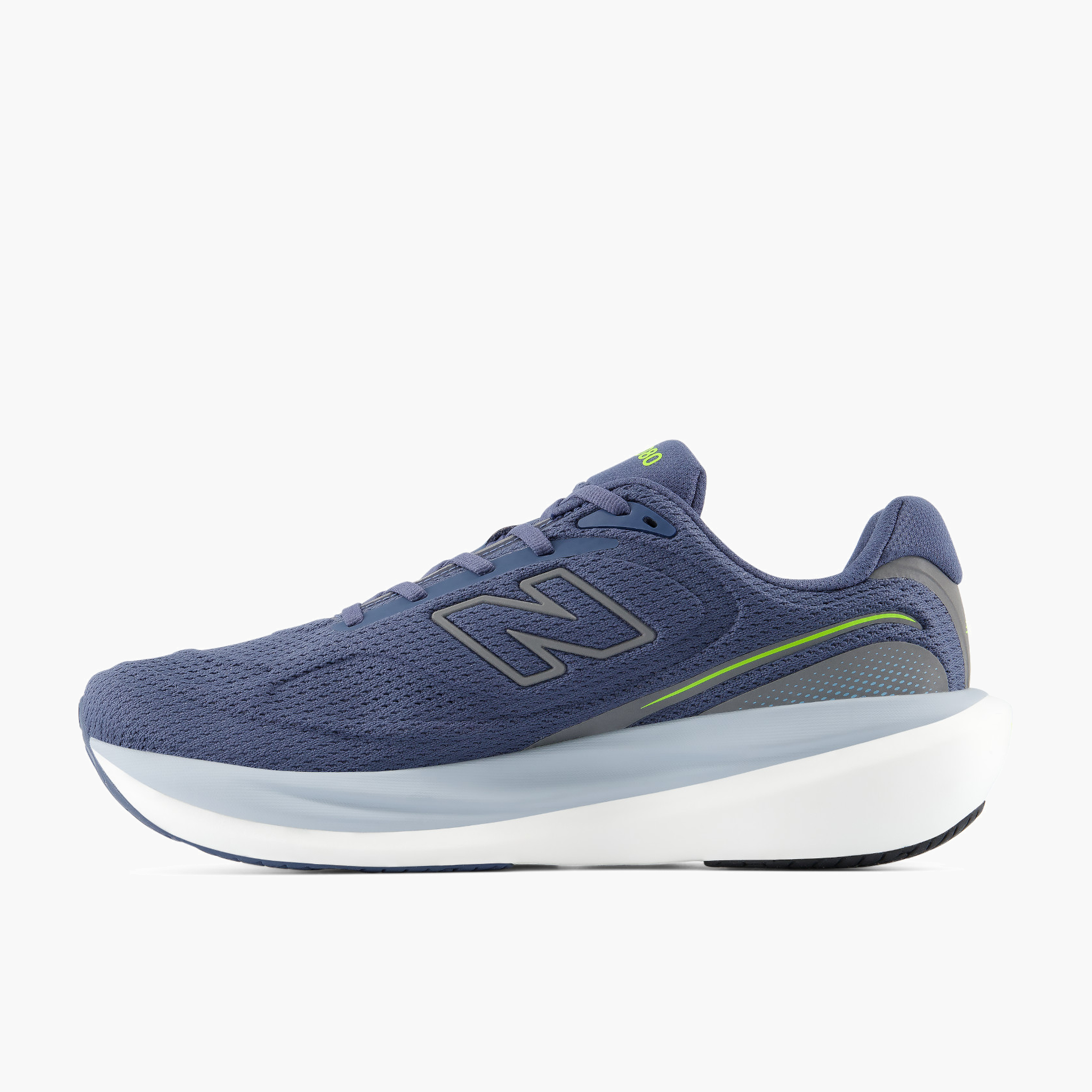 Medial angle shot of Men's 1080 v15 in Vintageindigo / Alkalinegreen