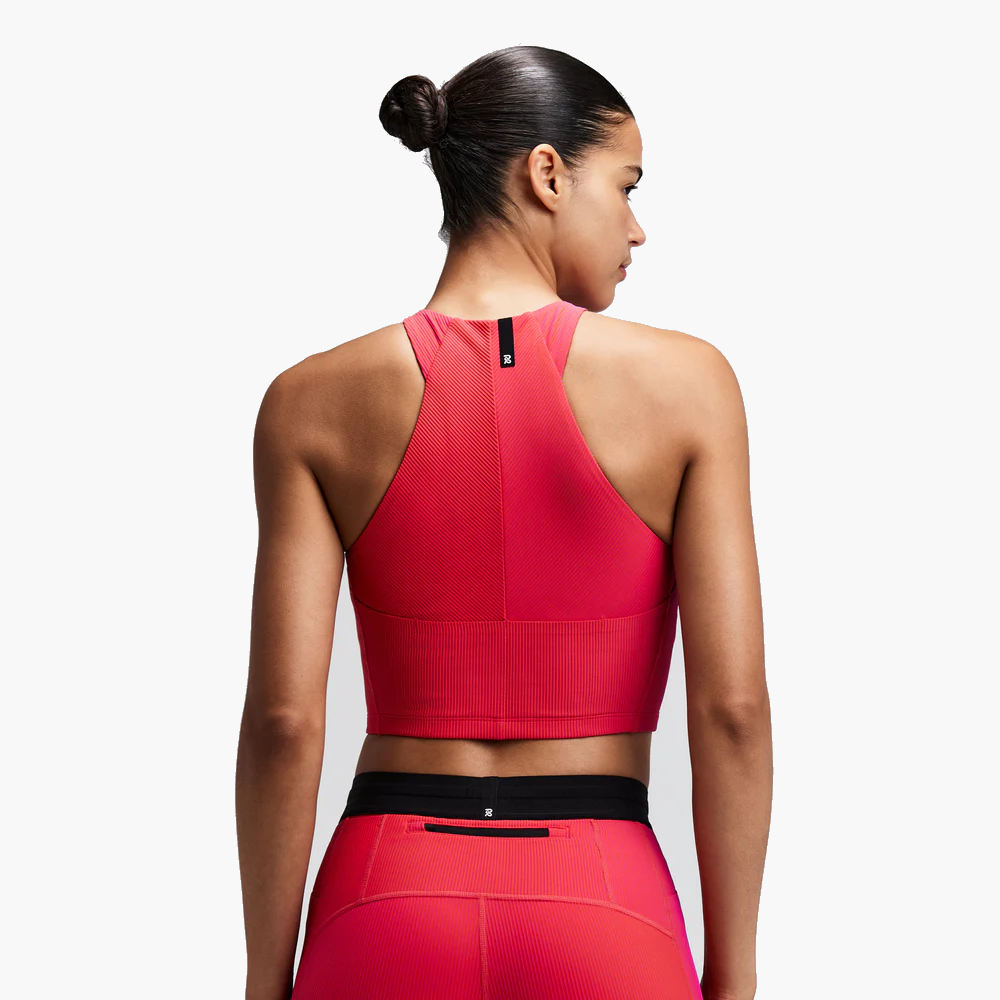 Women's Striped Cadence Zip Front Race Crop — Poppy / Azalea — image 3