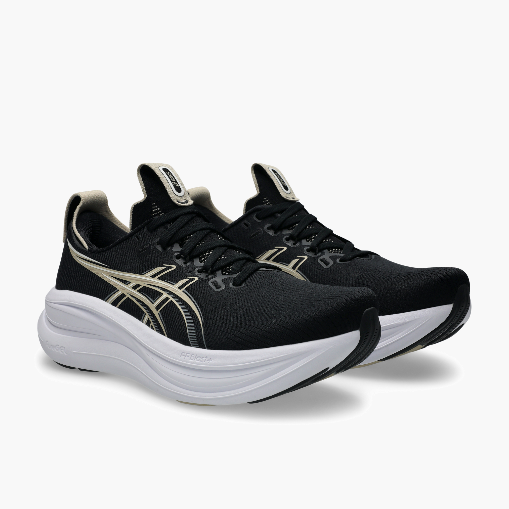 3/4 angle shot of Men's Gel-Nimbus 28 in Black / Feather Grey