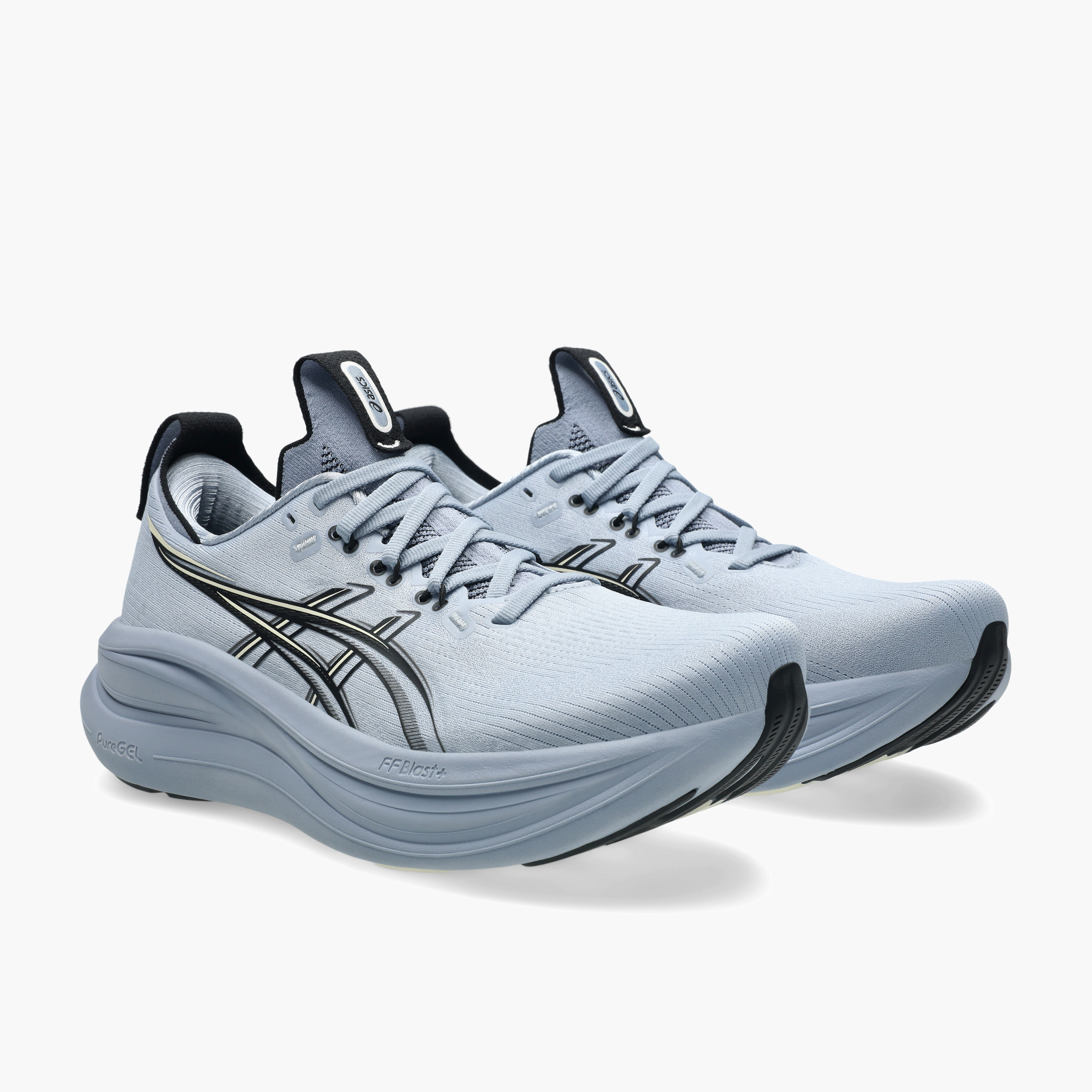 3/4 angle shot of Men's Gel-Nimbus 28 in Grey Blue / Black