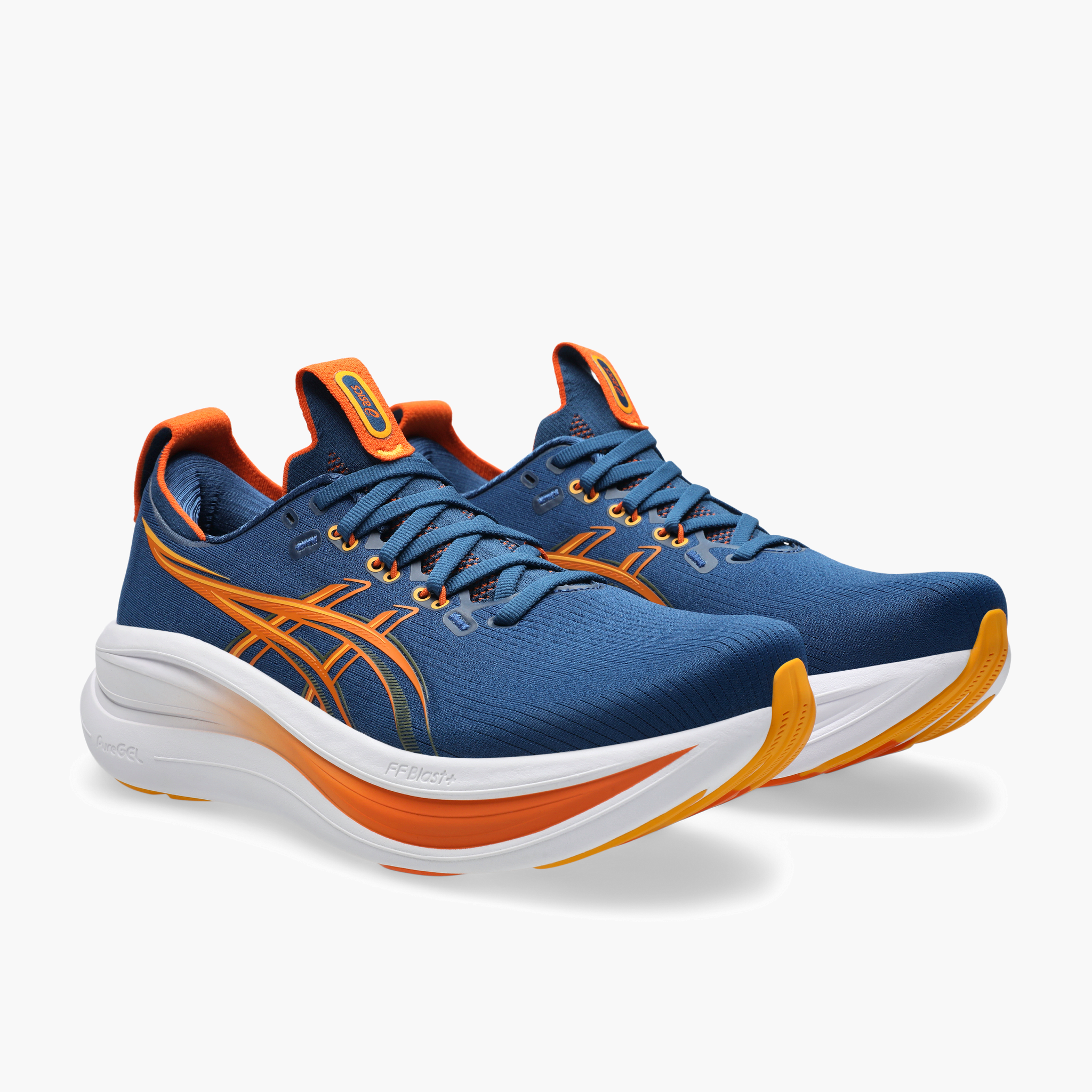 3/4 angle shot of Men's Gel-Nimbus 28 in Twilight Blue / Anzu