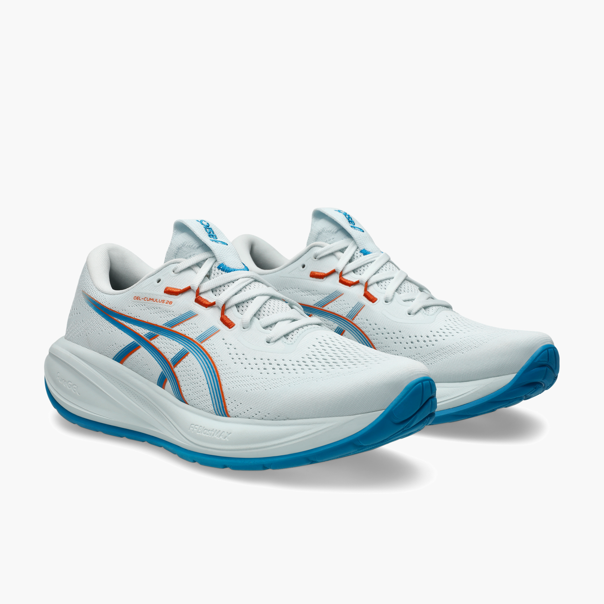 3/4 angle shot of Men's Gel-Cumulus 28 in Arctic Blue / Aegean Blue