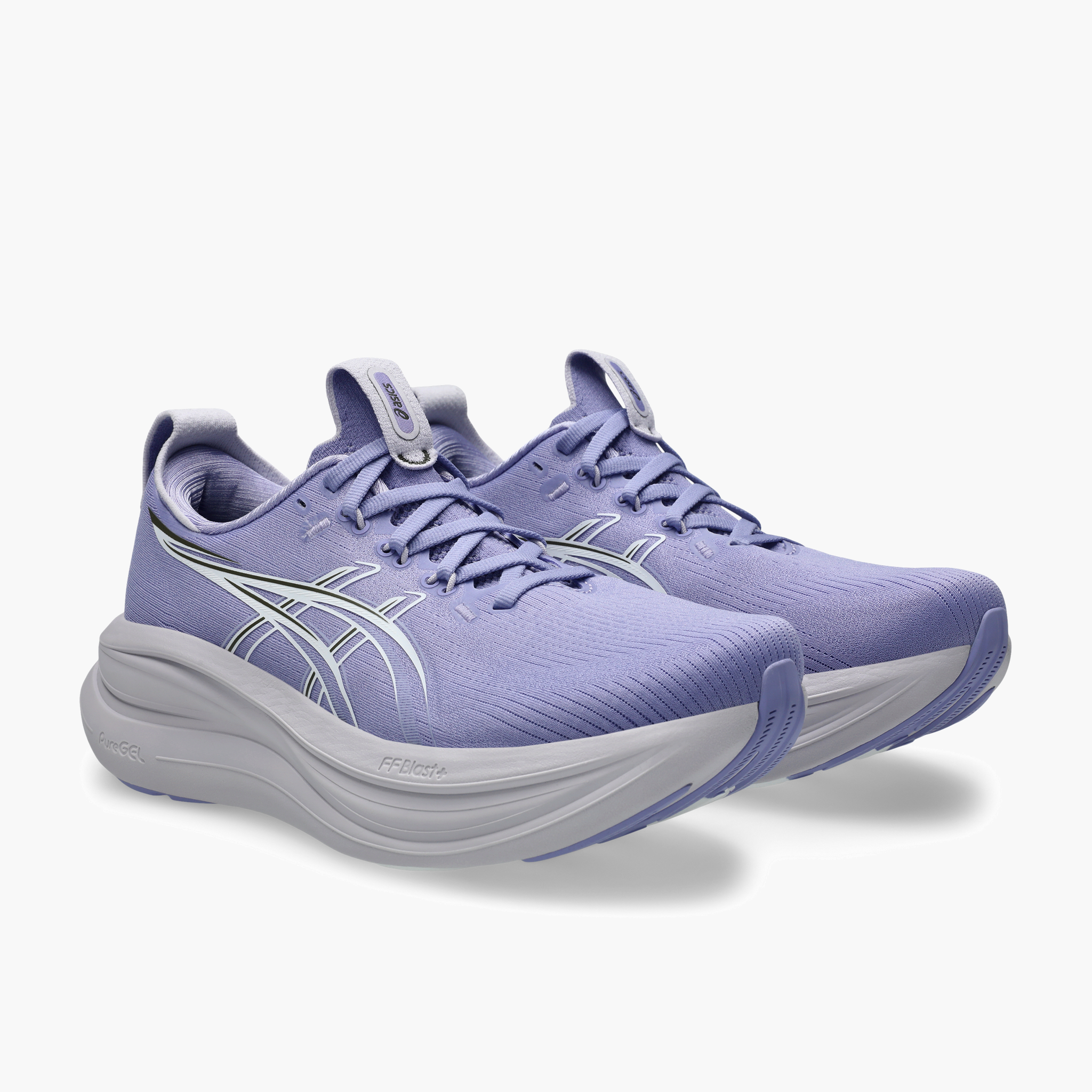 3/4 angle shot of Women's Gel-Nimbus 28 in Bluebell / White