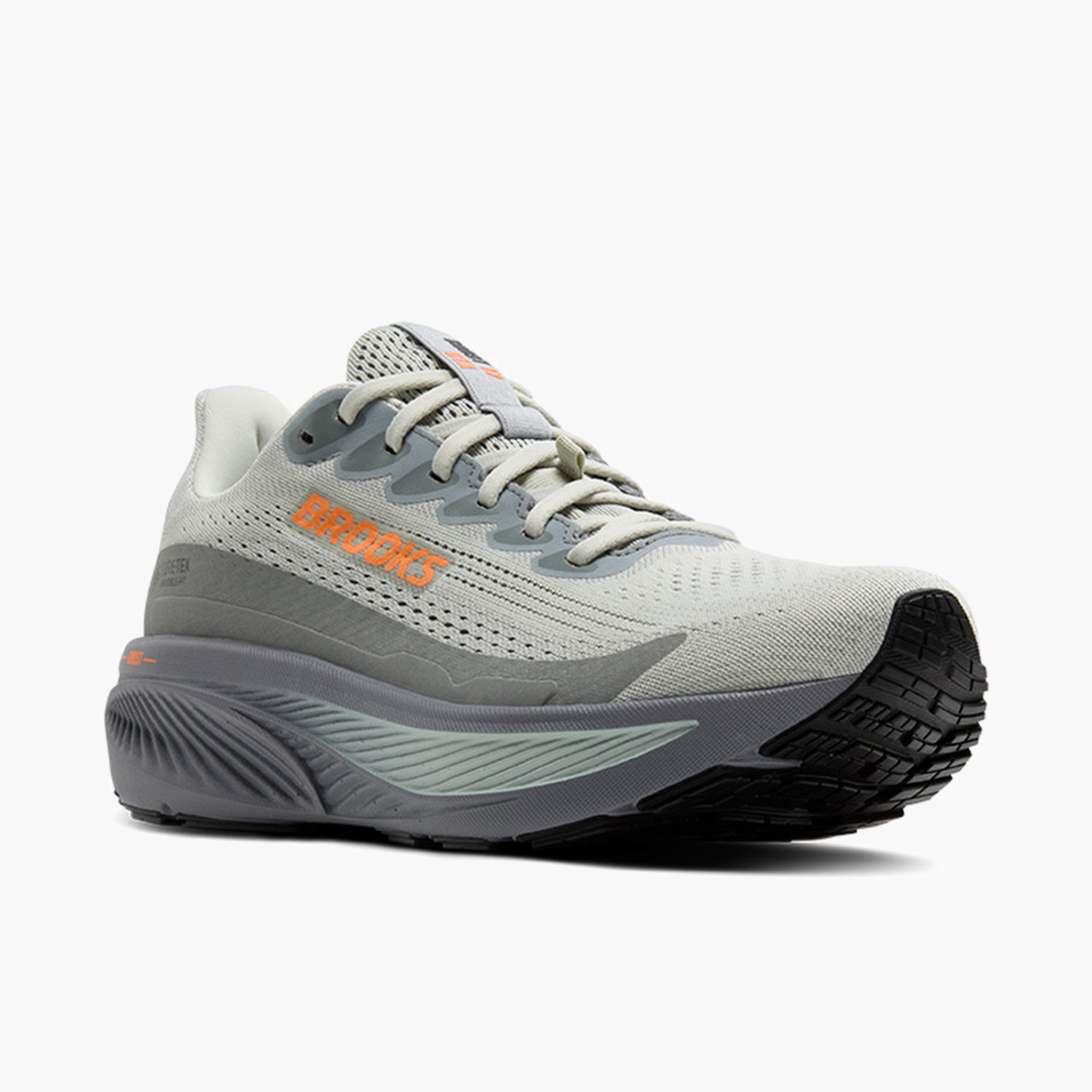 3/4 angle shot of Men's Ghost 17 Gore-Tex in Smoke / Primer Grey / Orange